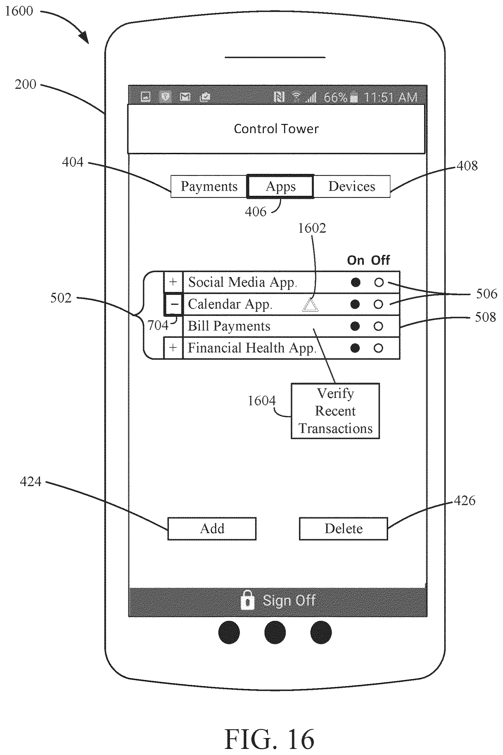 Patent US12333047 Figure 16 – Scrubbing account data accessed via links to applications or devices