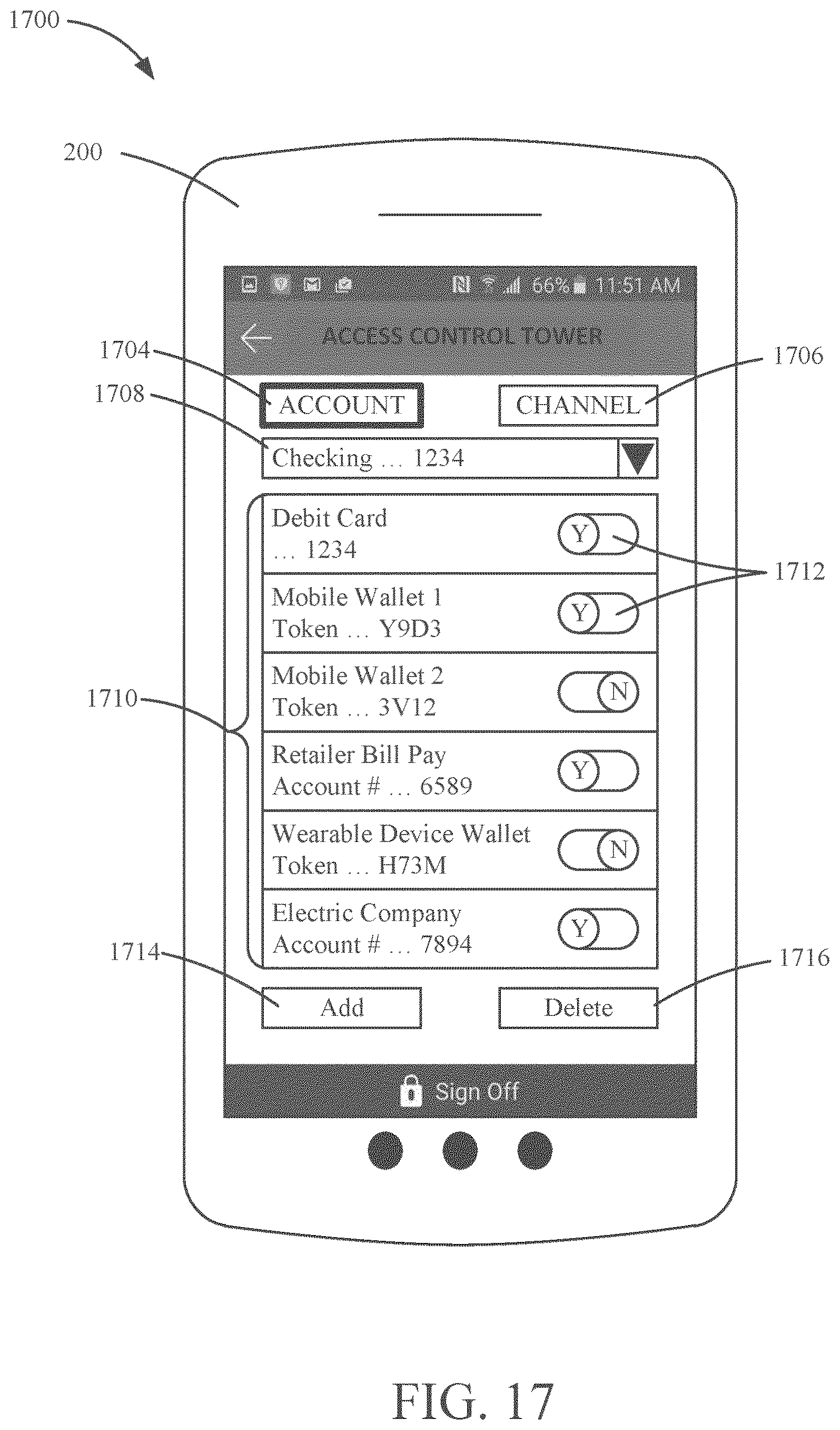 Patent US12333047 Figure 17 – Scrubbing account data accessed via links to applications or devices