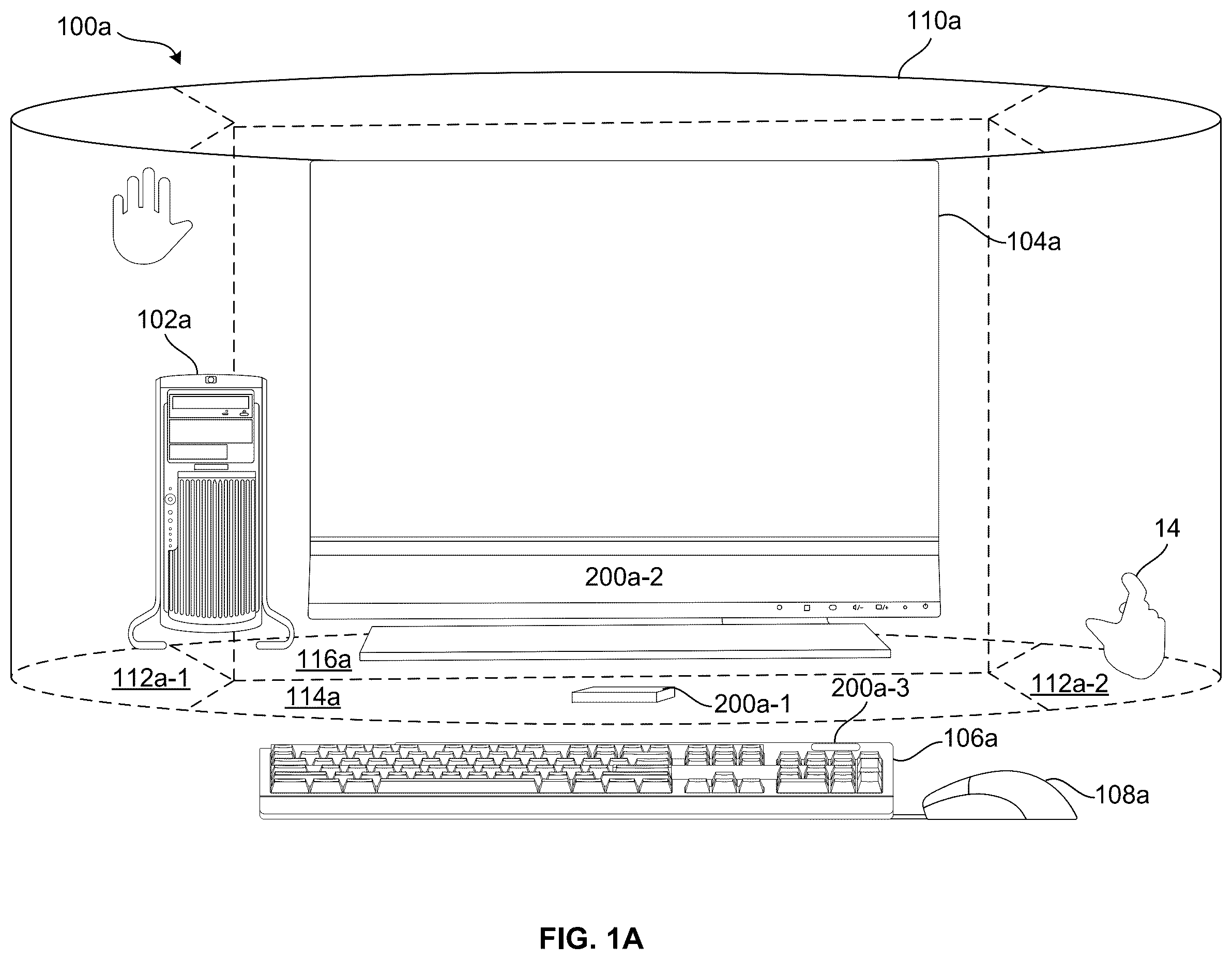 Patent US12333081 Figure 1 – Interacting with a machine using gestures in first and second user-specific virtual planes