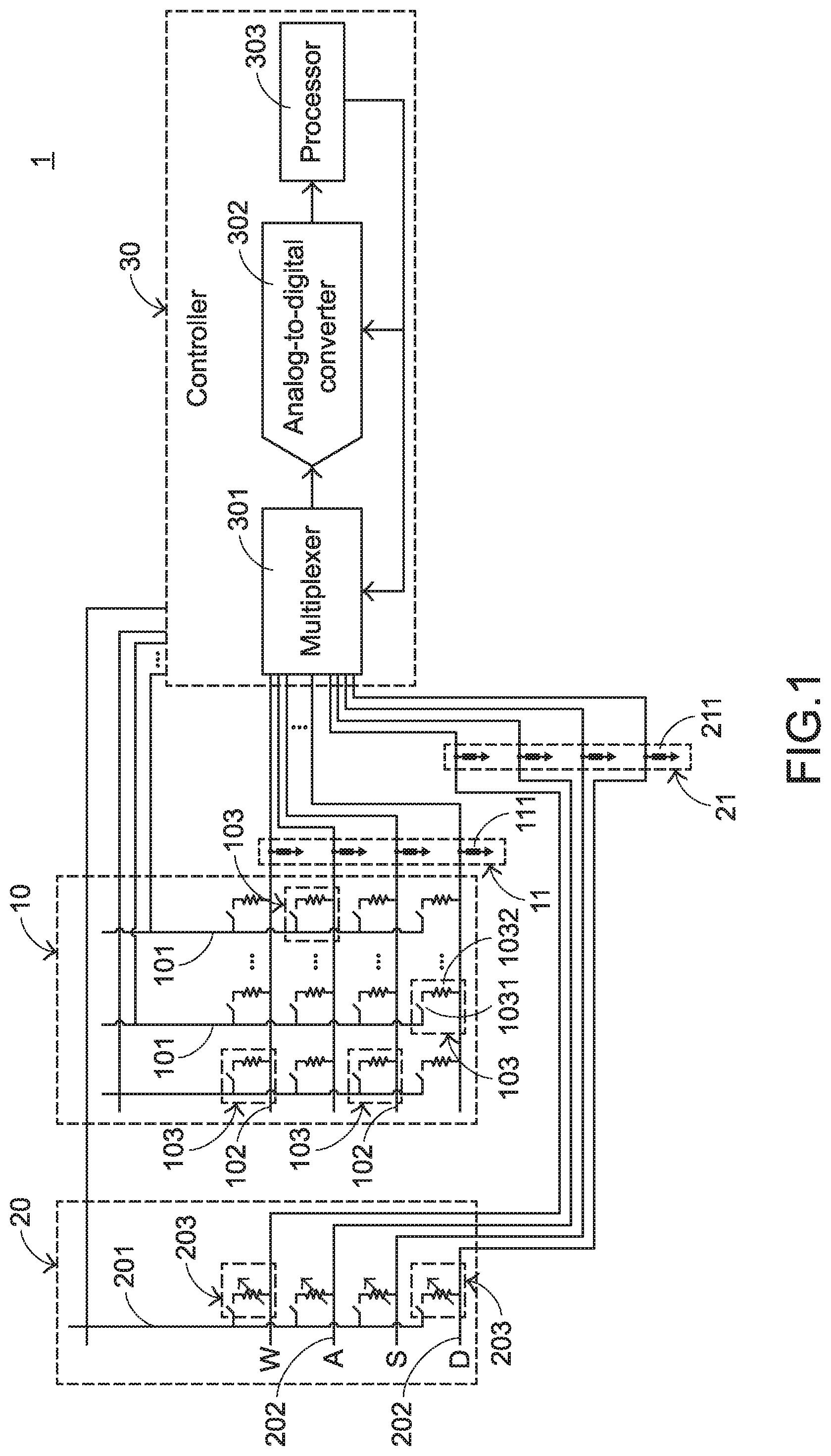 Patent US12333086 Figure 1 – Composite function keyboard circuit