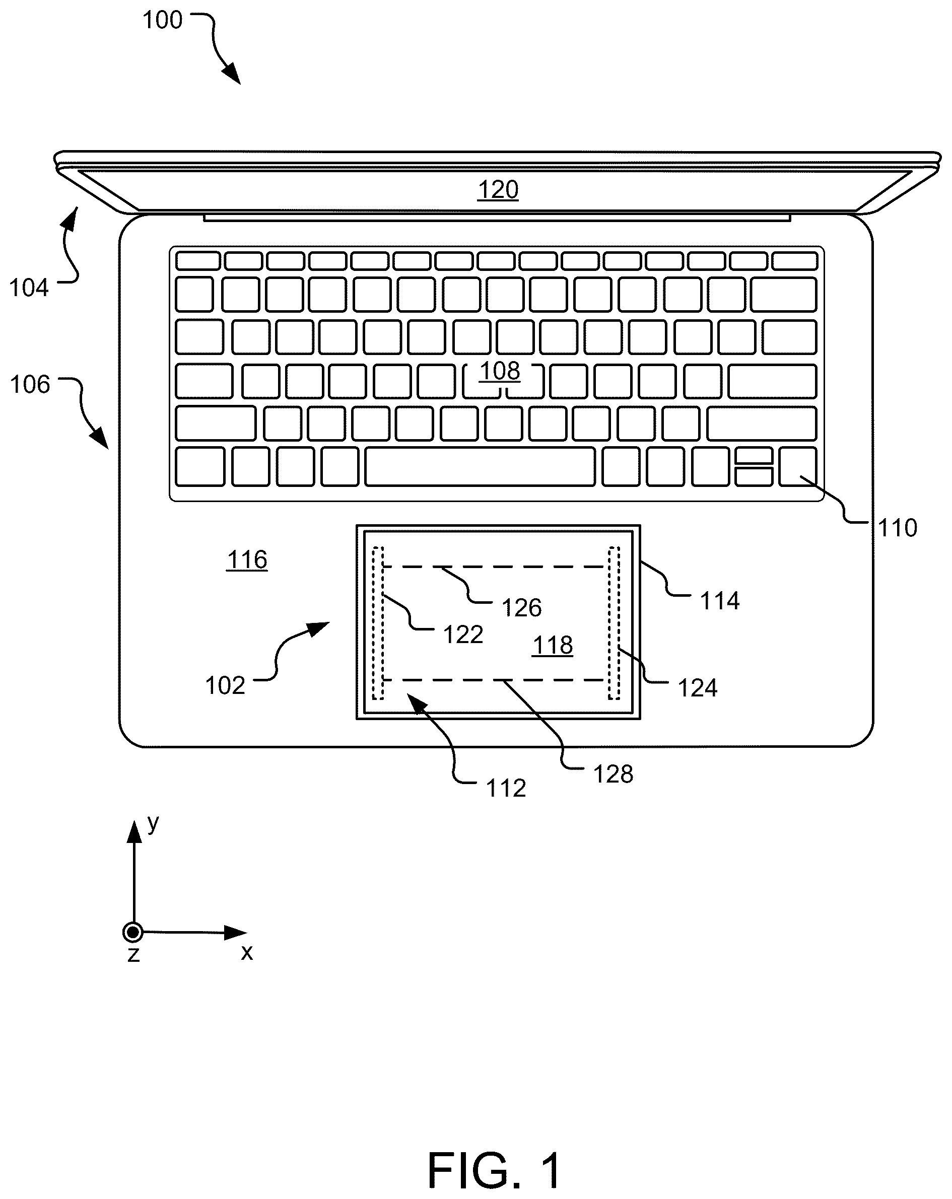 Patent US12333094 Figure 1 – Mechanical flexural parallel motion trackpad
