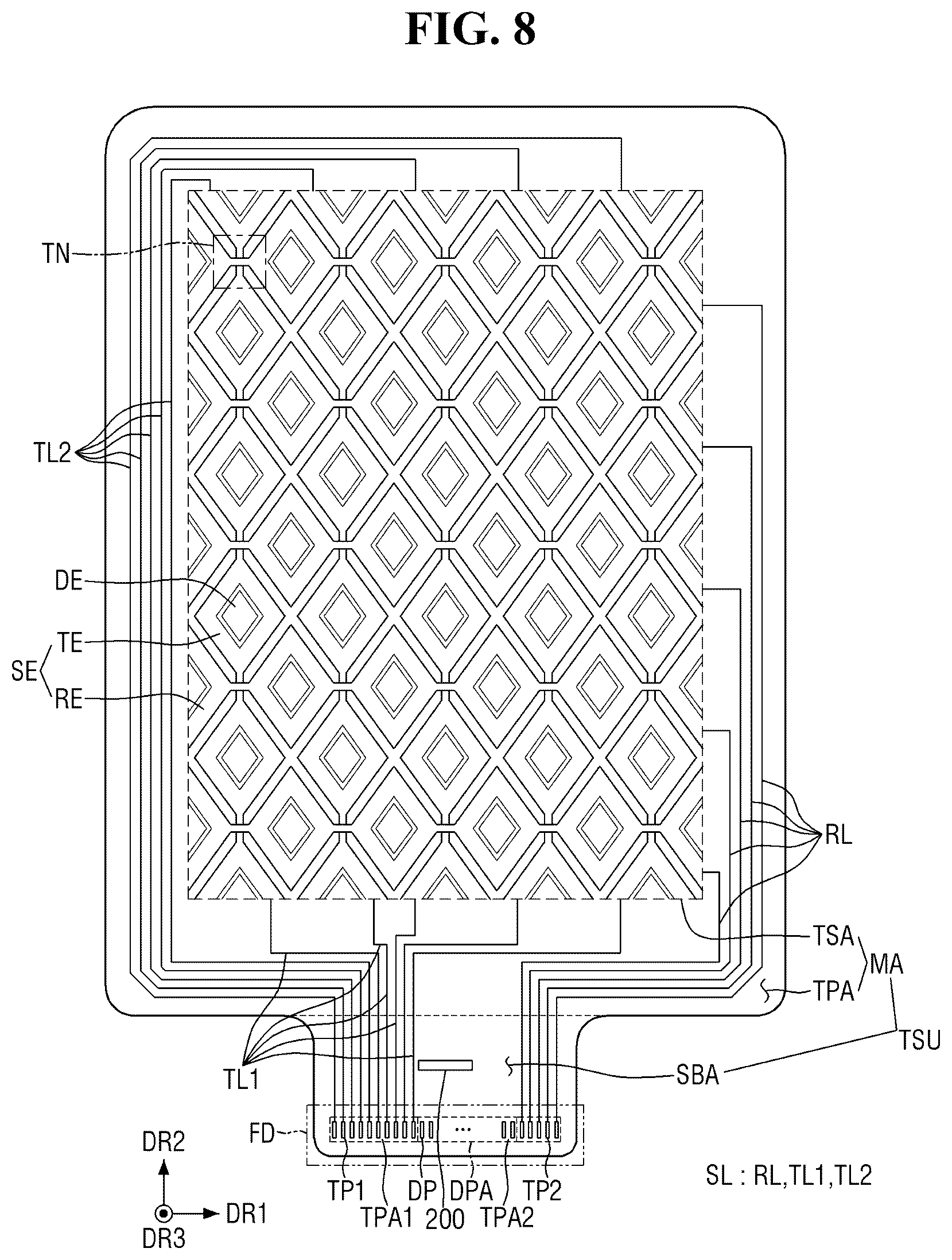 Patent US12333105 Figure 8 – Display device having touch sensing