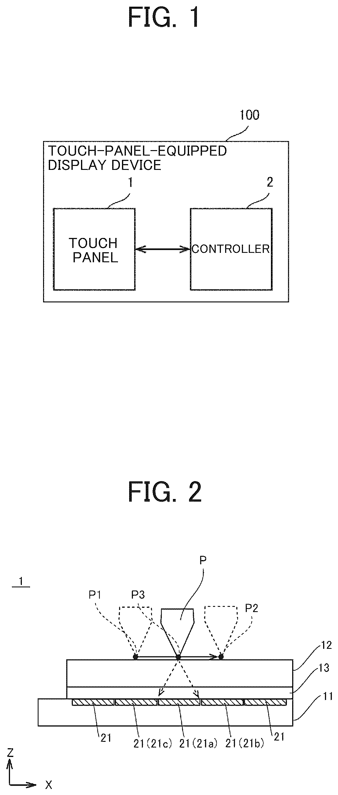 Patent US12333108 Figure 1 – Touch panel and touch-panel-equipped display device