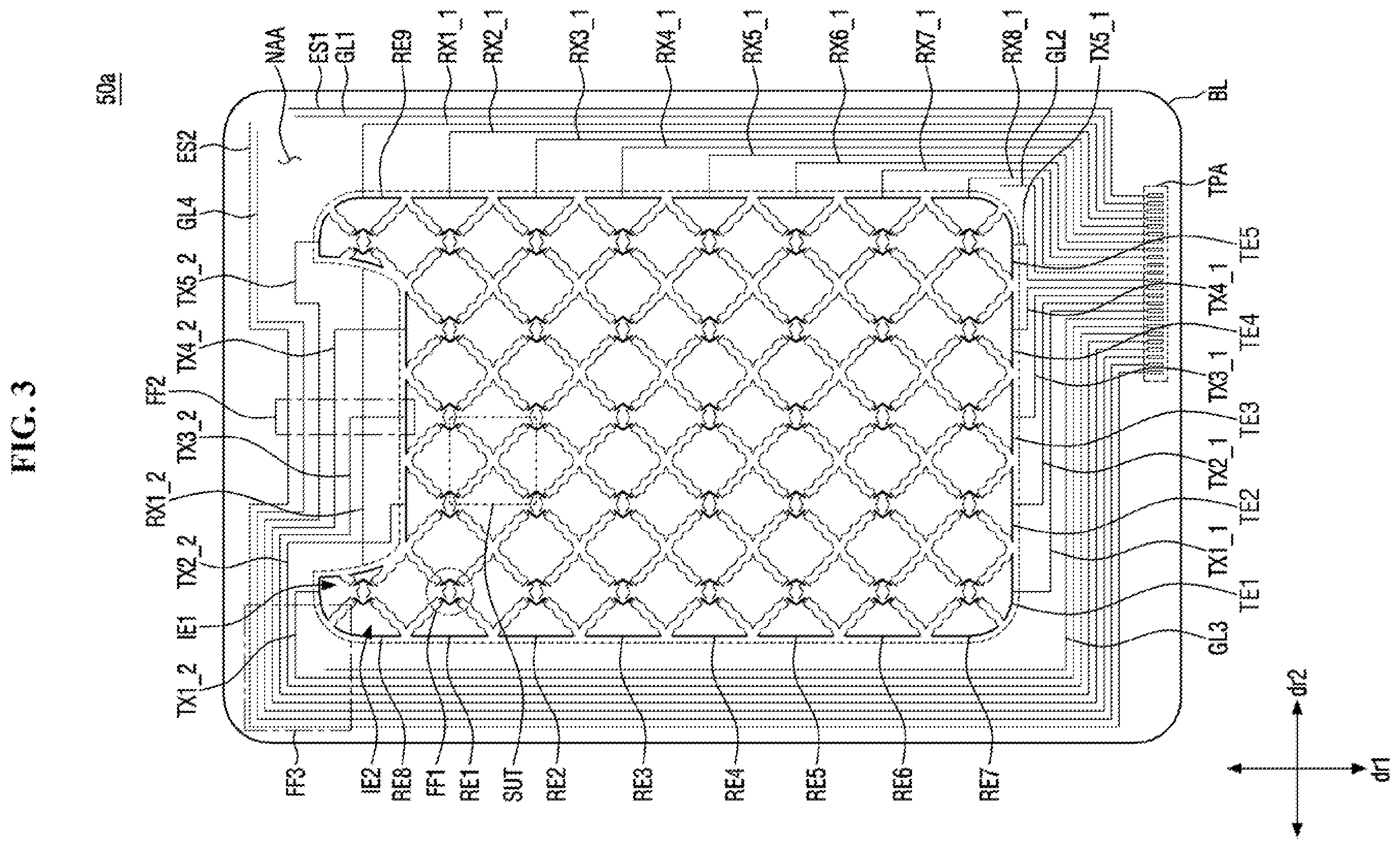 Patent US12333113 Figure 3 – Touch sensing unit and display device including the same