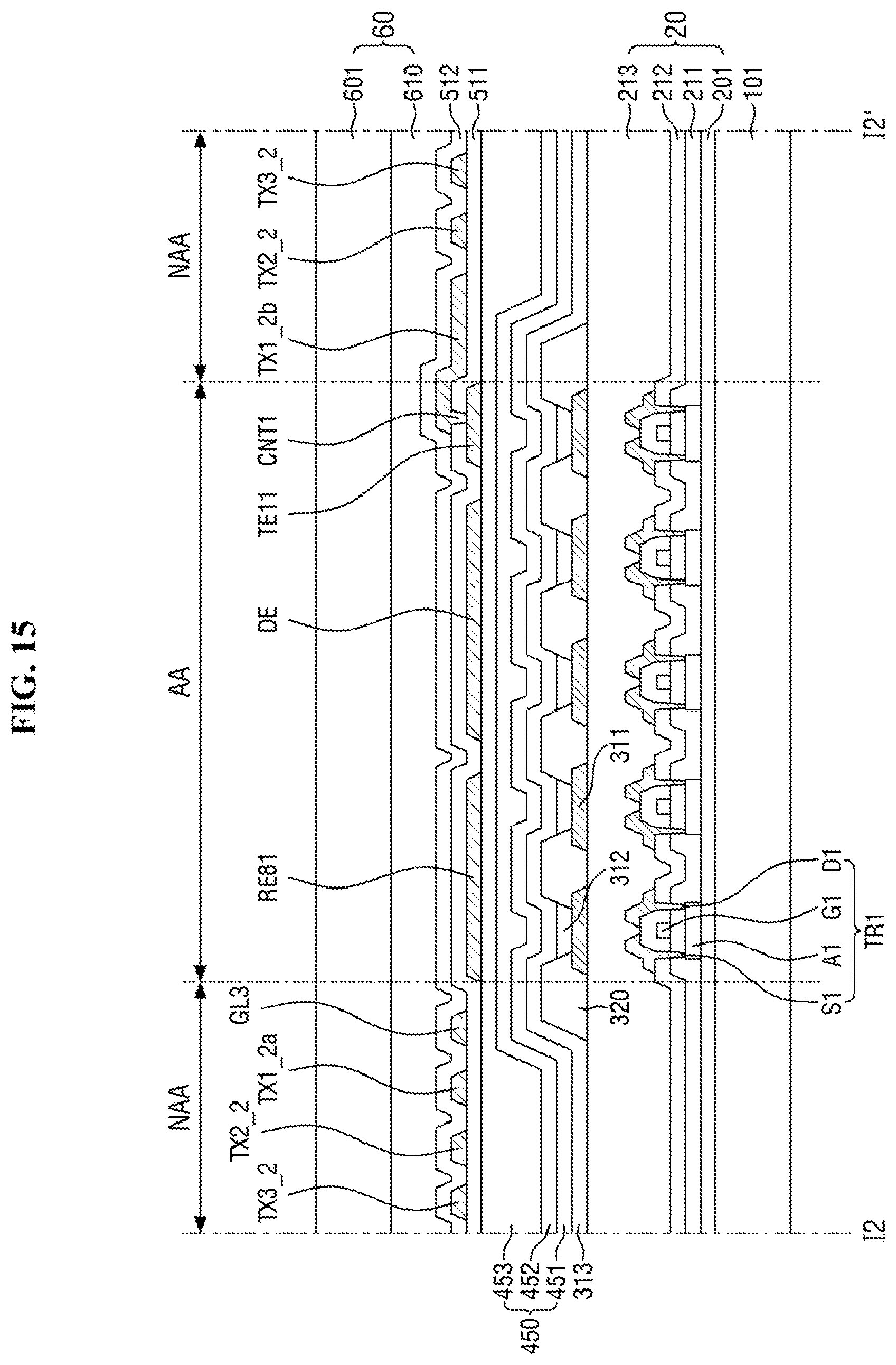 Patent US12333113 Figure 15 – Touch sensing unit and display device including the same