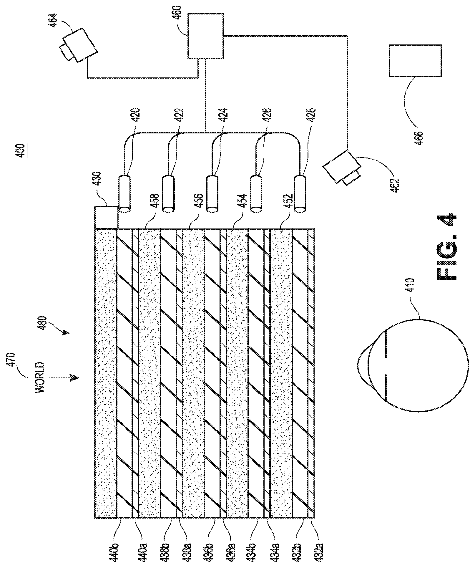 Patent US12333122 Figure 4 – Light-emitting user input device for calibration or pairing