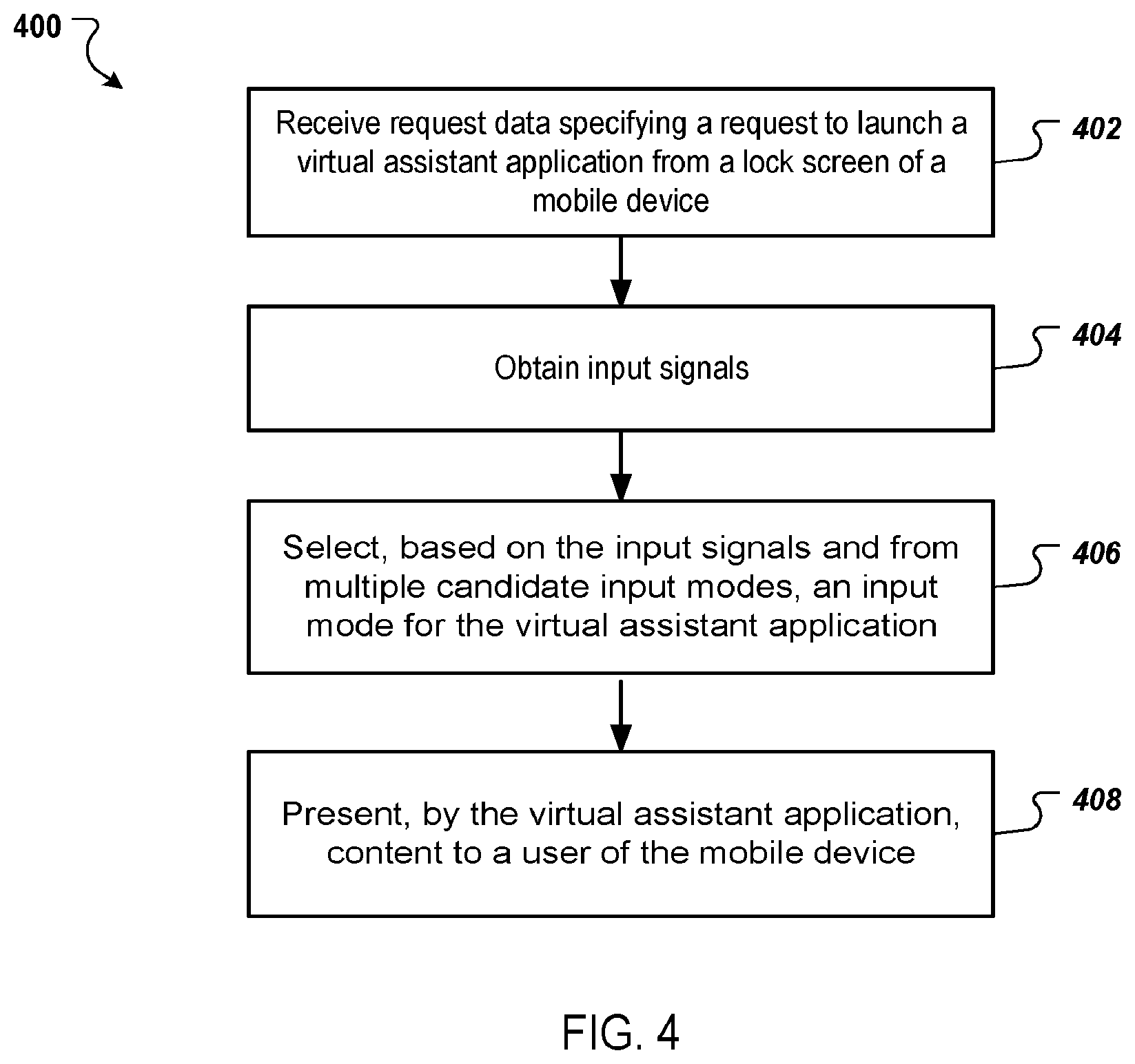 Patent US12333126 Figure 4 – Selecting an input mode for a virtual assistant