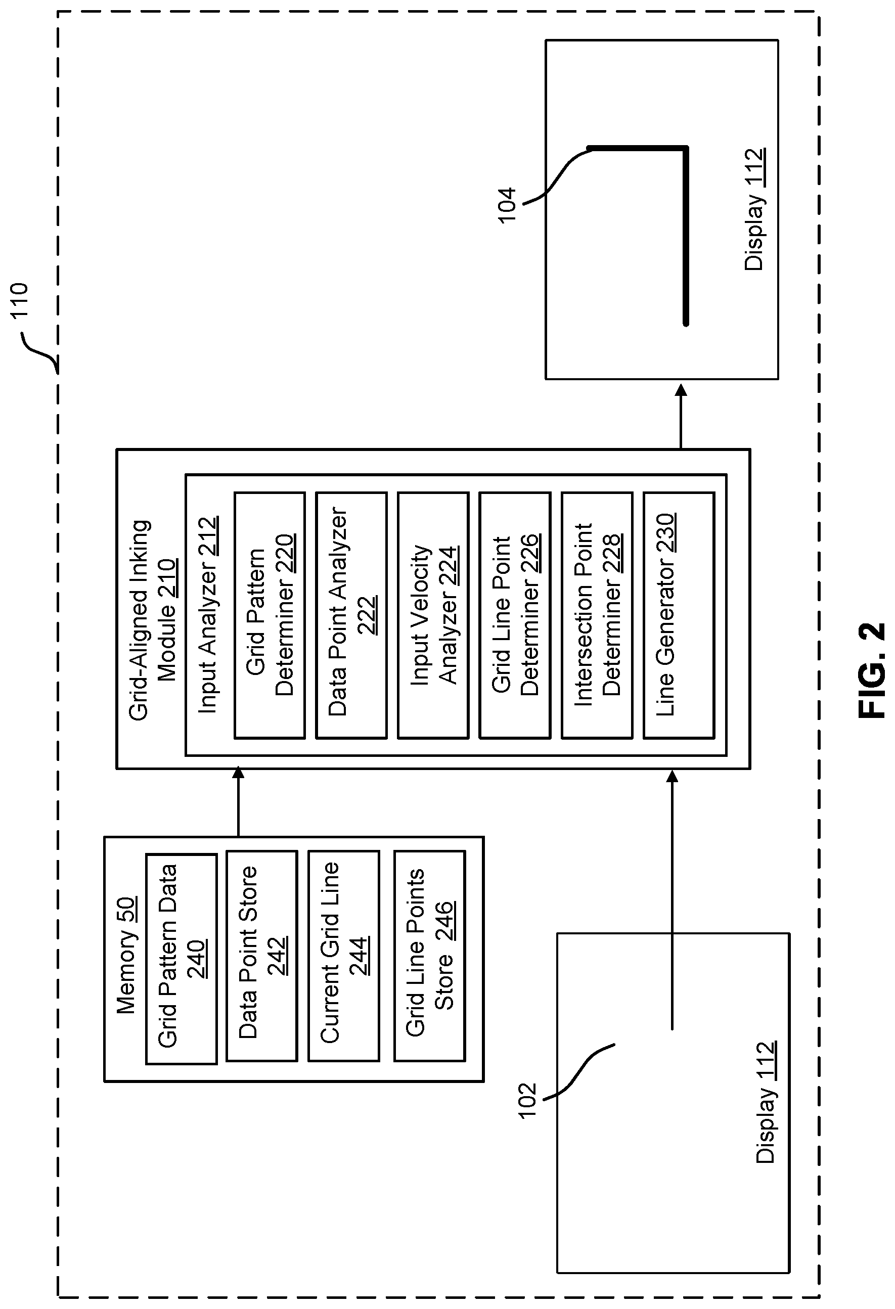 Patent US12333133 Figure 2 – Systems and methods for improving gesture recognition in rendering grid-aligned digital ink on a display