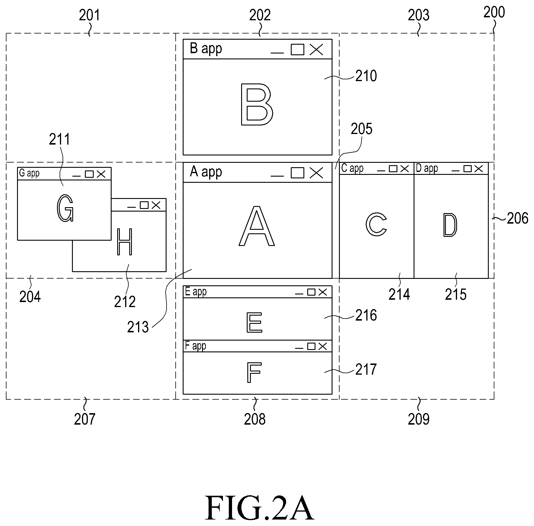 Patent US12333137 Figure 2 – Configuration of application execution spaces and sub-spaces for sharing data on a mobile touch screen device