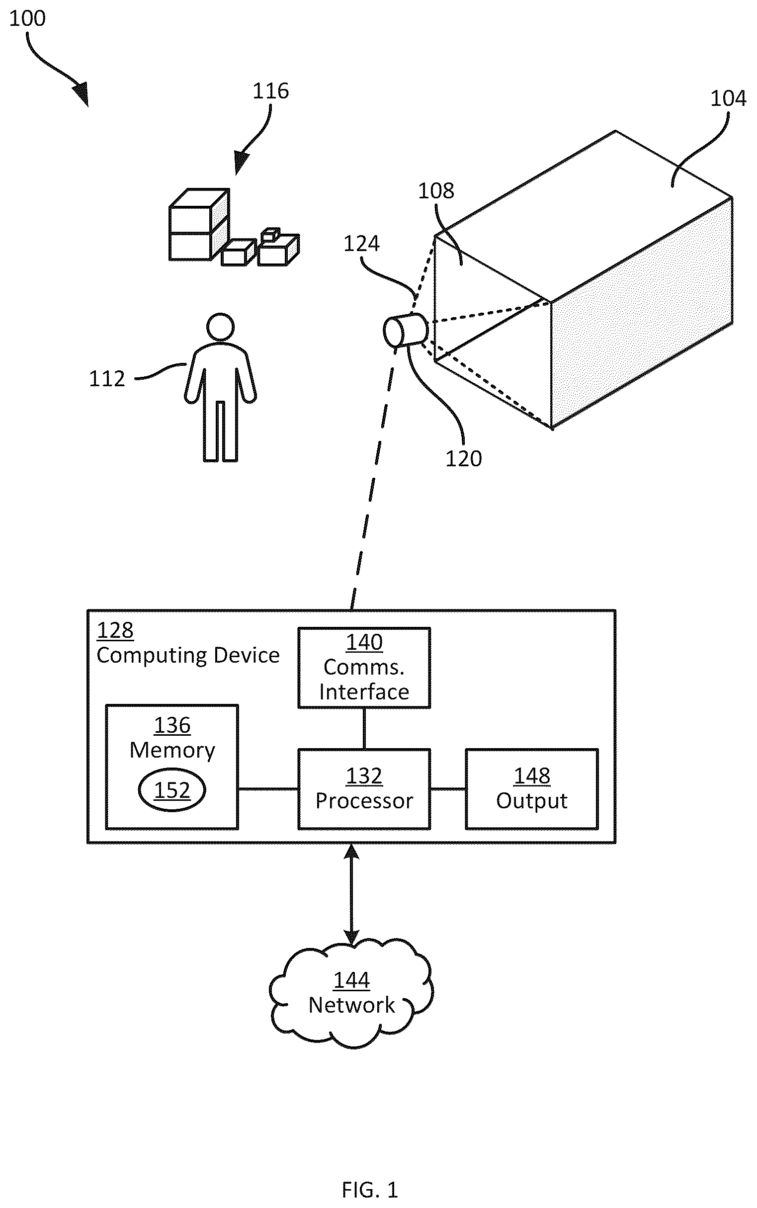 Patent US12333216 Figure 1 – Container fullness tracking method and systems