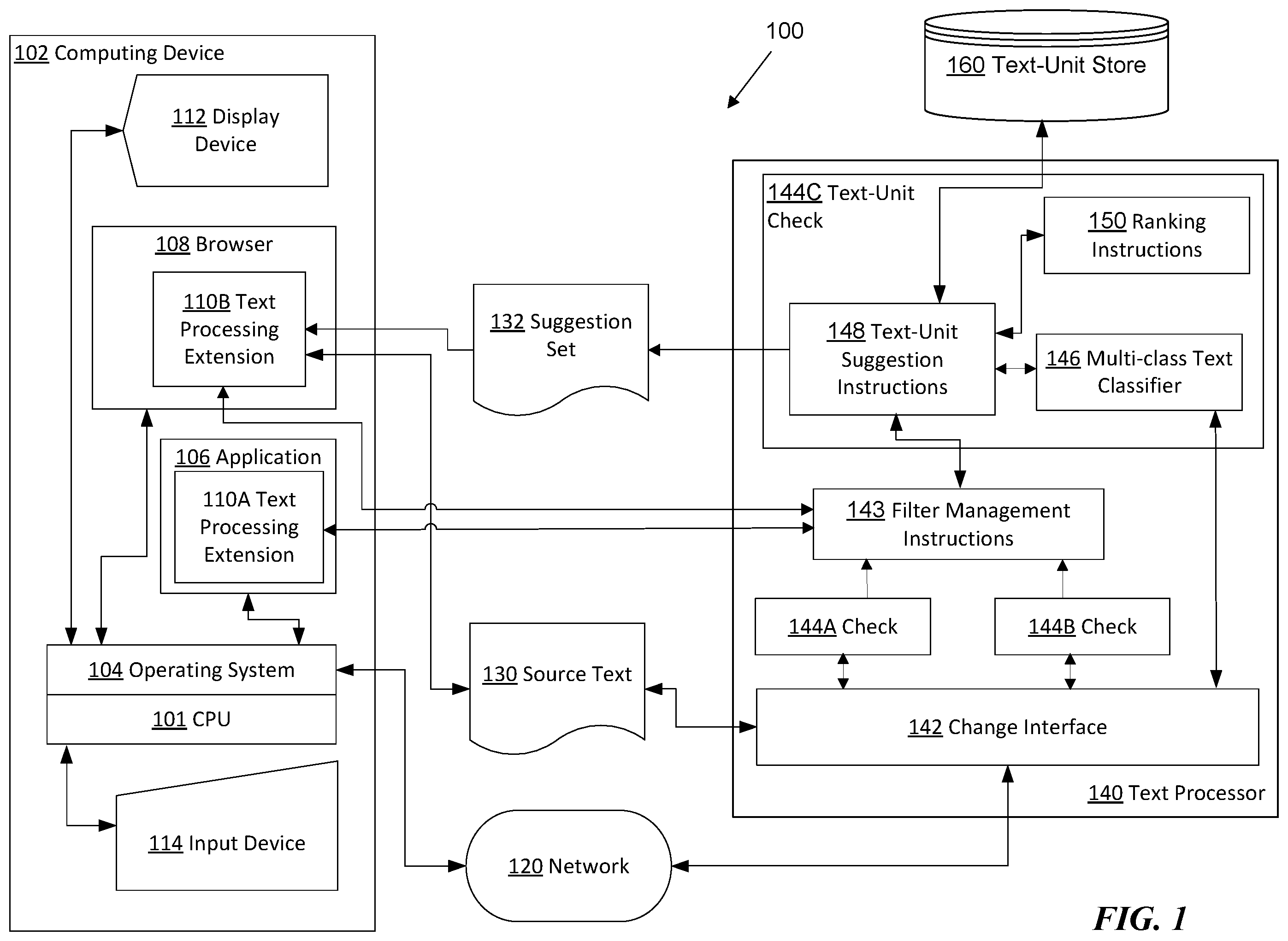 Patent US12333247 Figure 1 – Automatically applying correction suggestions in text checking