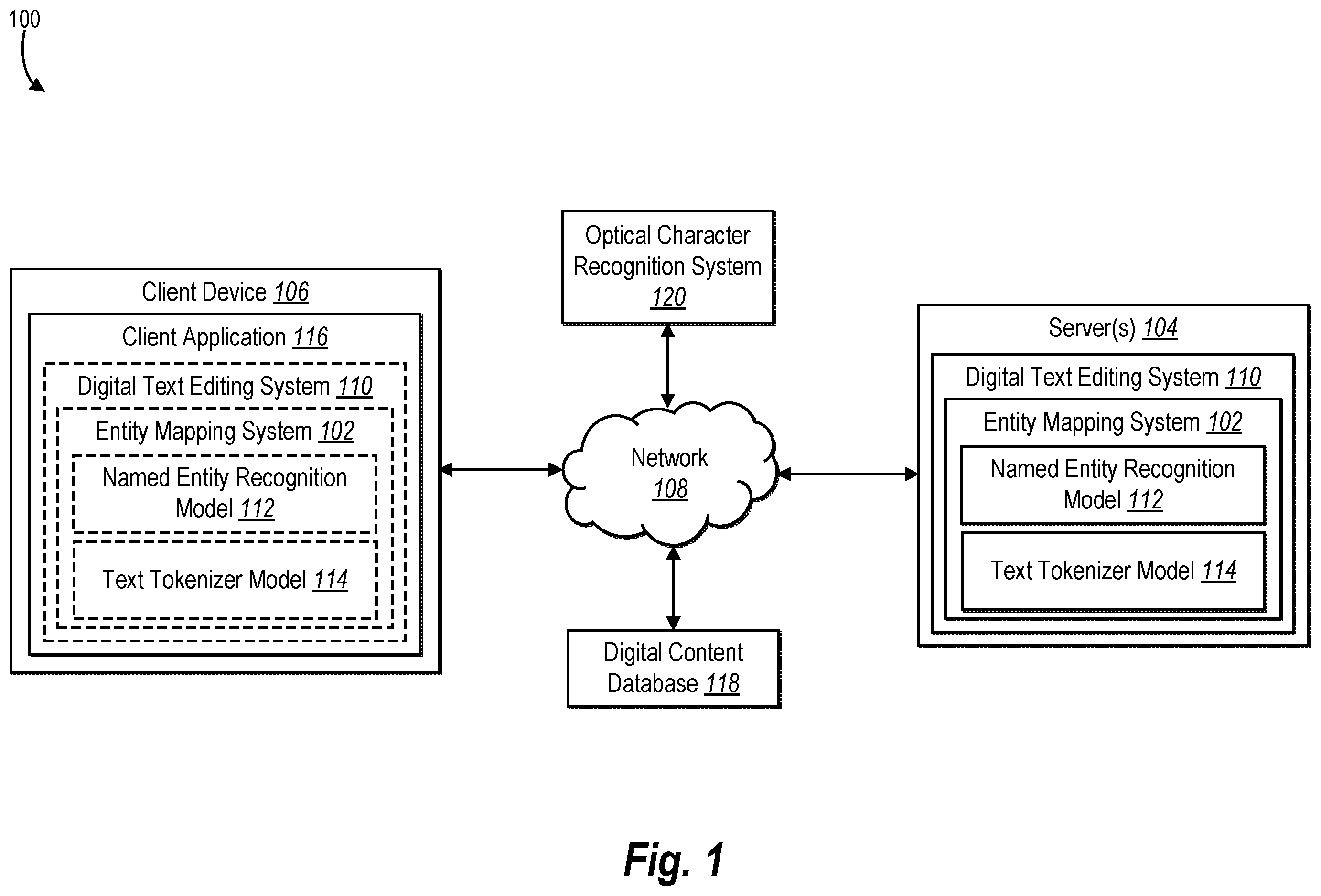 Patent US12333249 Figure 1 – Mapping entities in unstructured text documents via entity correction and entity resolution