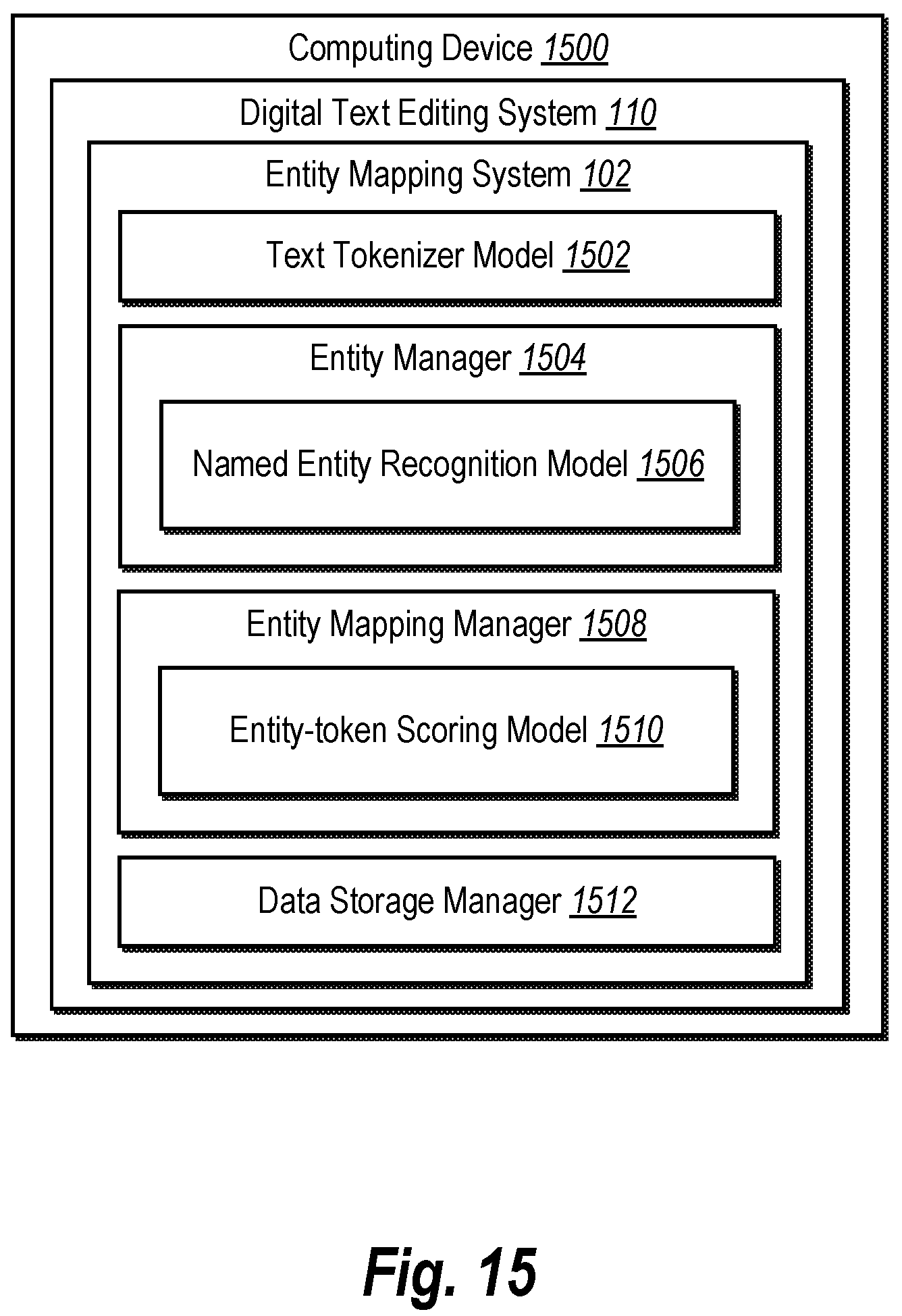 Patent US12333249 Figure 15 – Mapping entities in unstructured text documents via entity correction and entity resolution