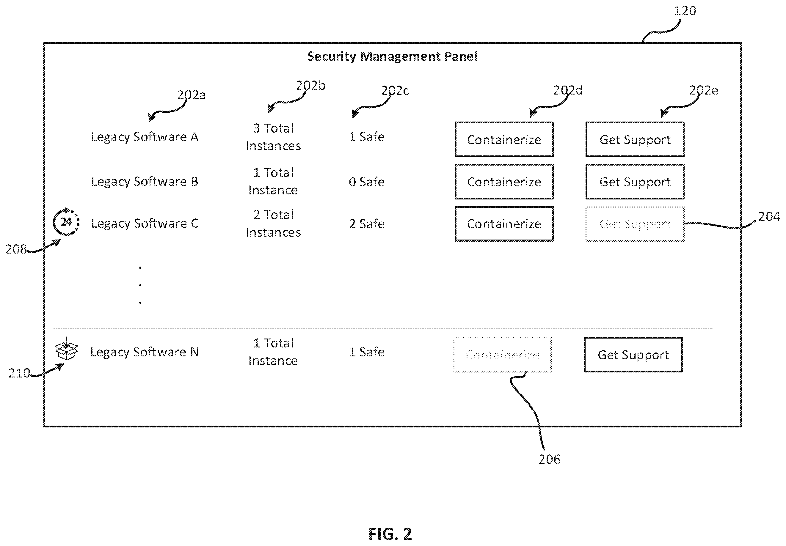 Patent US12333286 Figure 2 – Graphical user interface for reducing vulnerabilities associated with legacy software