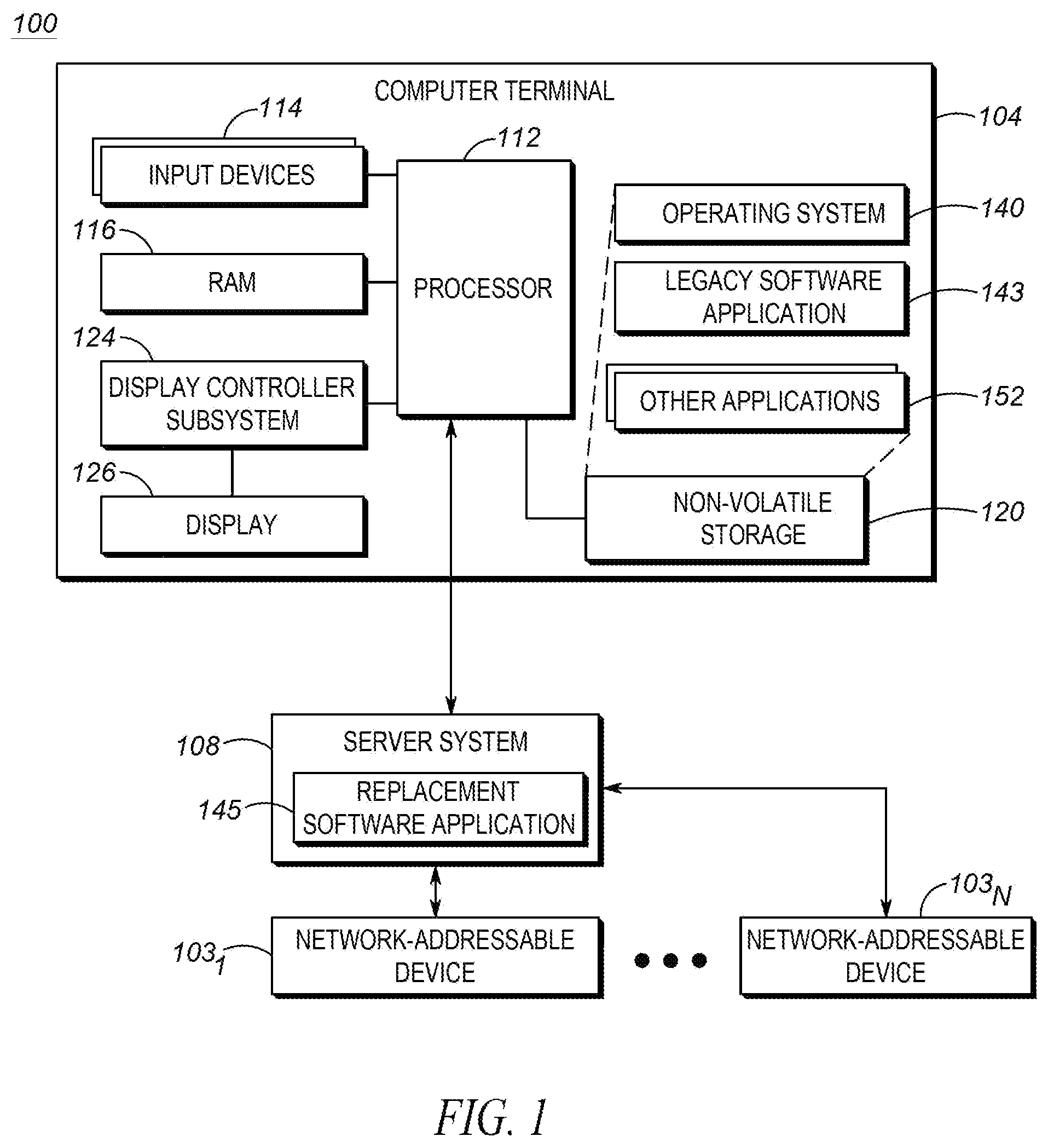 Patent US12333299 Figure 1 – System and method for gradual migration from a legacy application to a replacement application