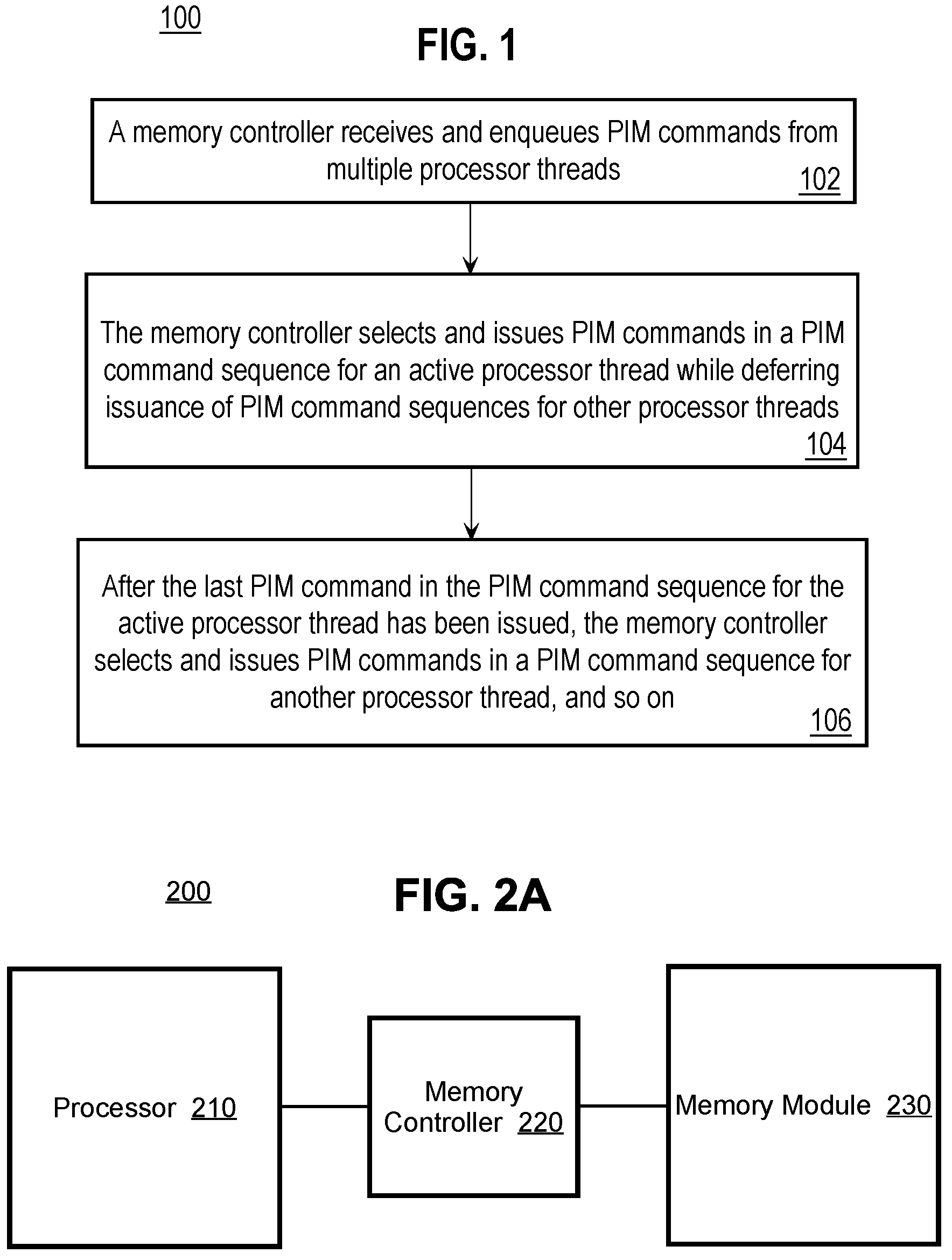 Patent US12333307 Figure 1 – Approach for managing near-memory processing commands from multiple processor threads to prevent interference at near-memory processing elements