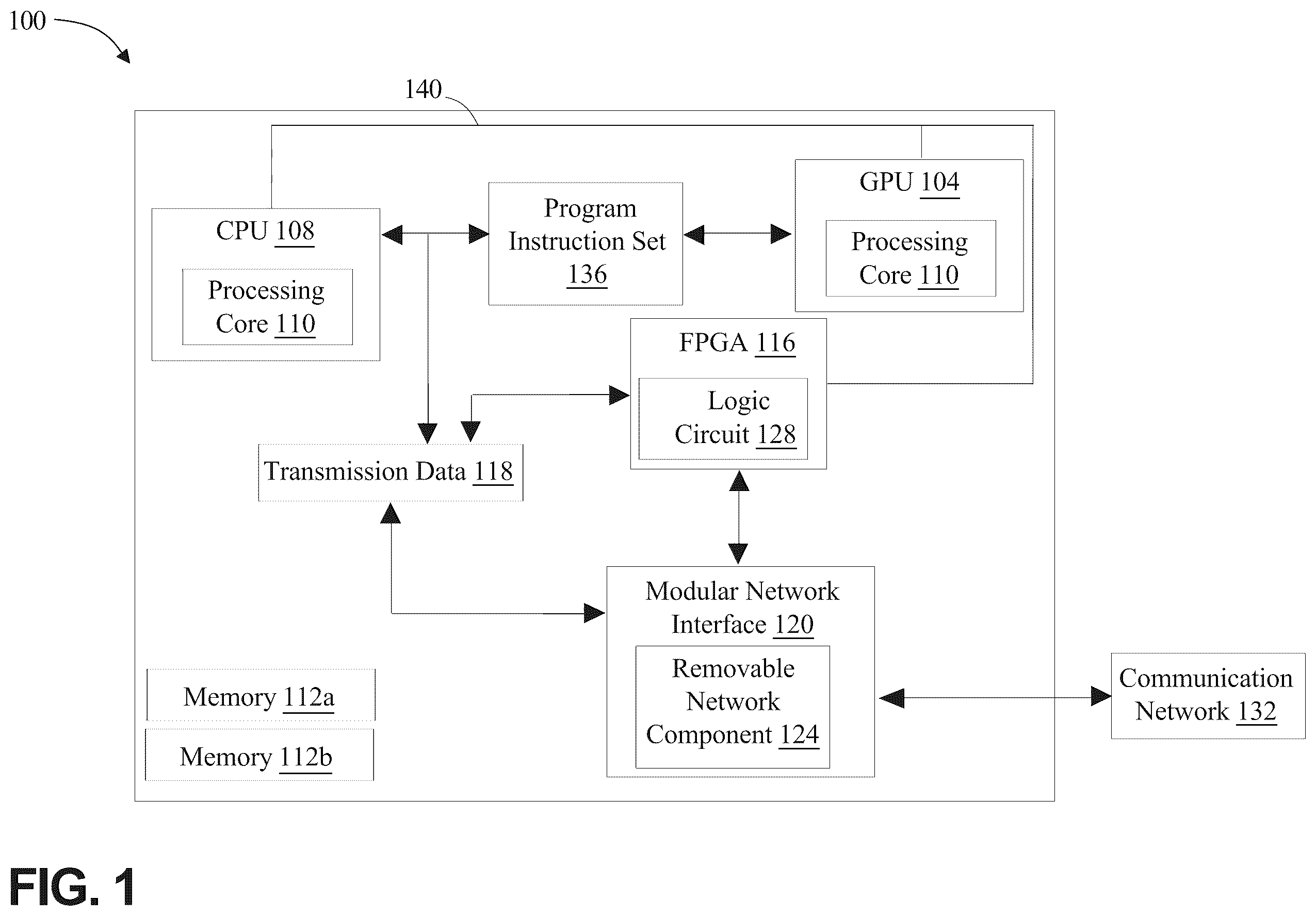 Patent US12333342 Figure 1 – Hardware apparatus for network communications