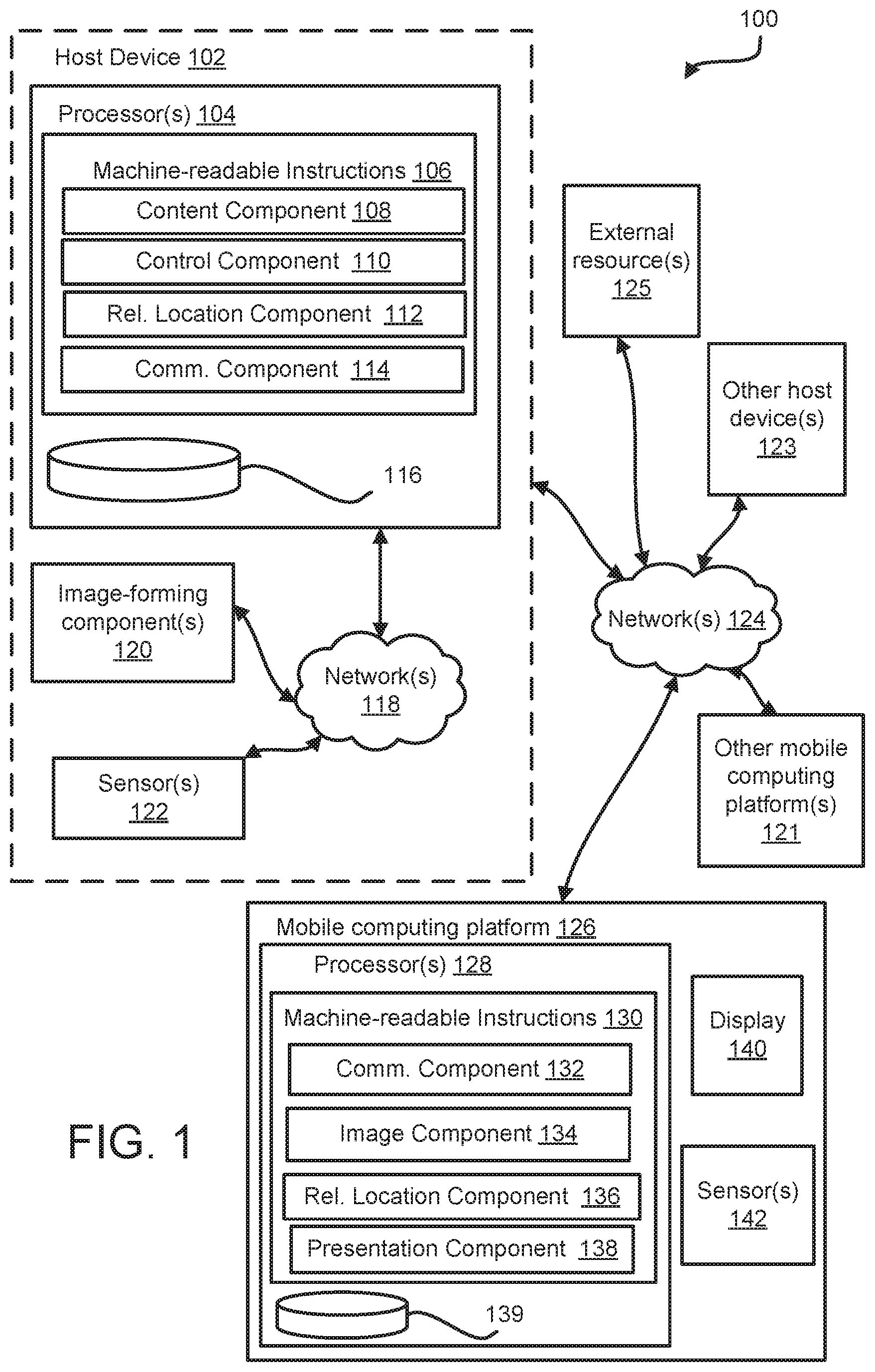 Patent US12333353 — Systems and methods to extend an interactive space across multiple platforms — Figure 1