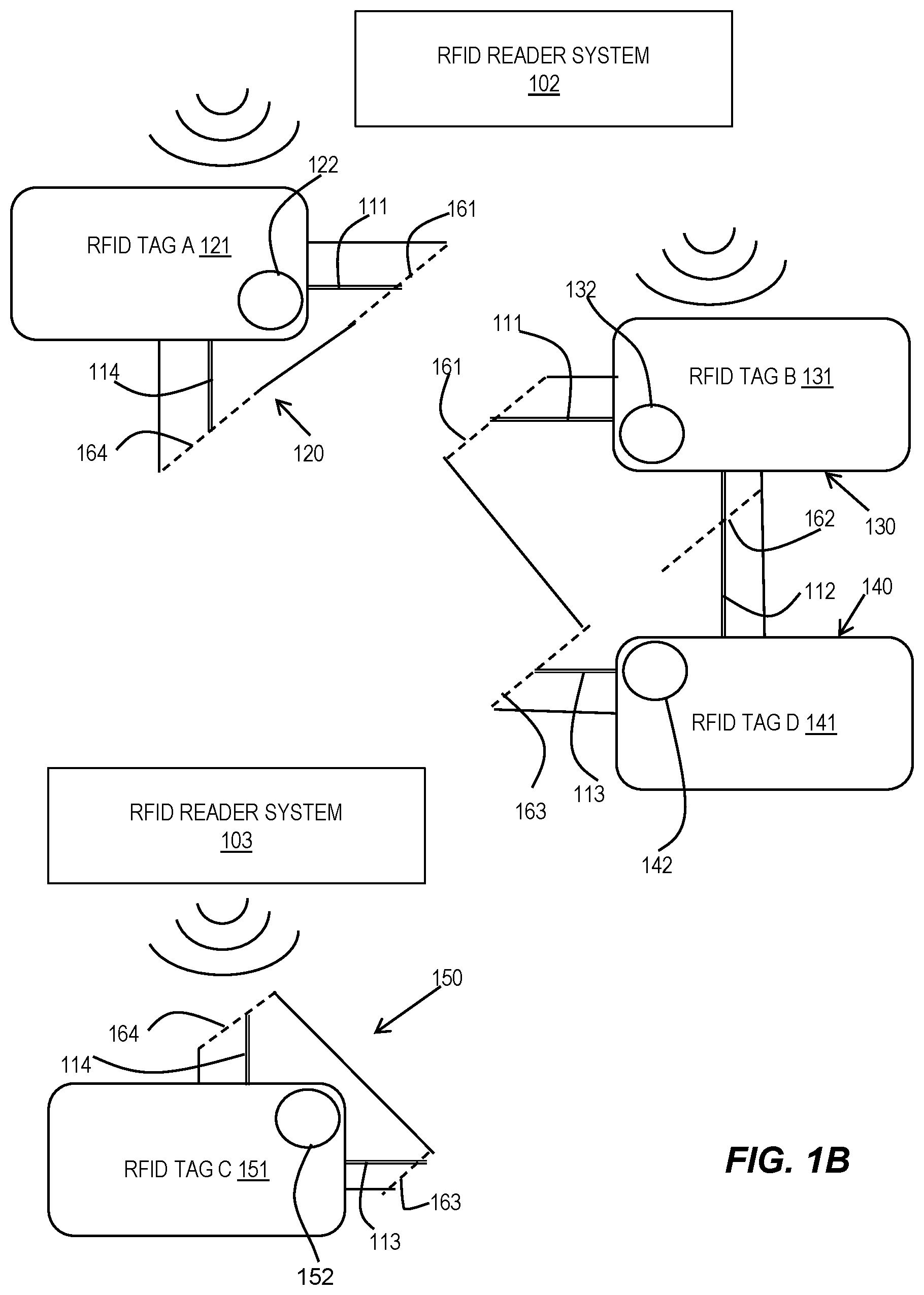 Patent US12333376 Figure 2 – Tracking device with multiple radio frequency identification tags and associated methods