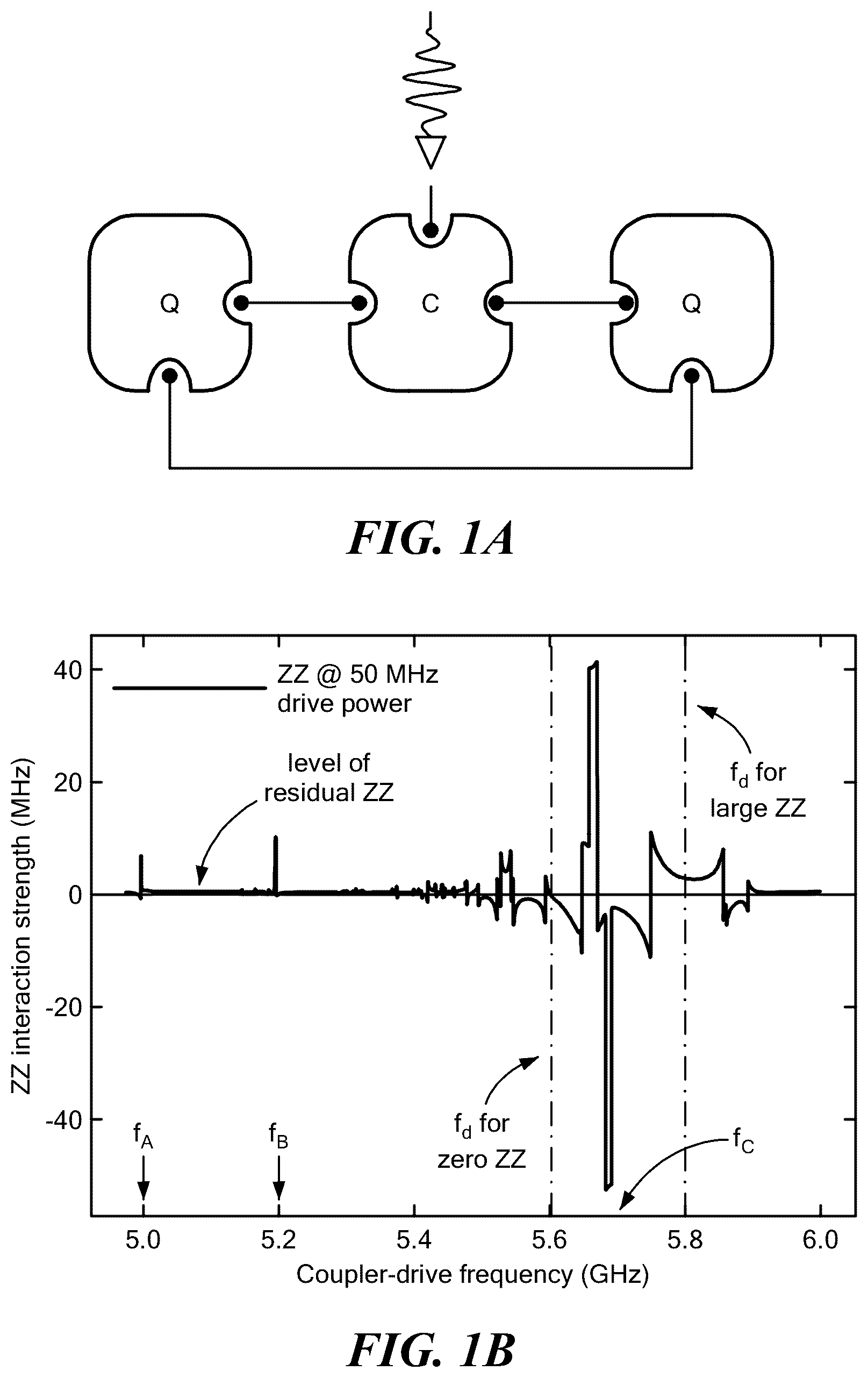 Patent US12333386 Figure 1 – Tunable interactions for implementing two-qubit gates, and extensible circuits built therefrom