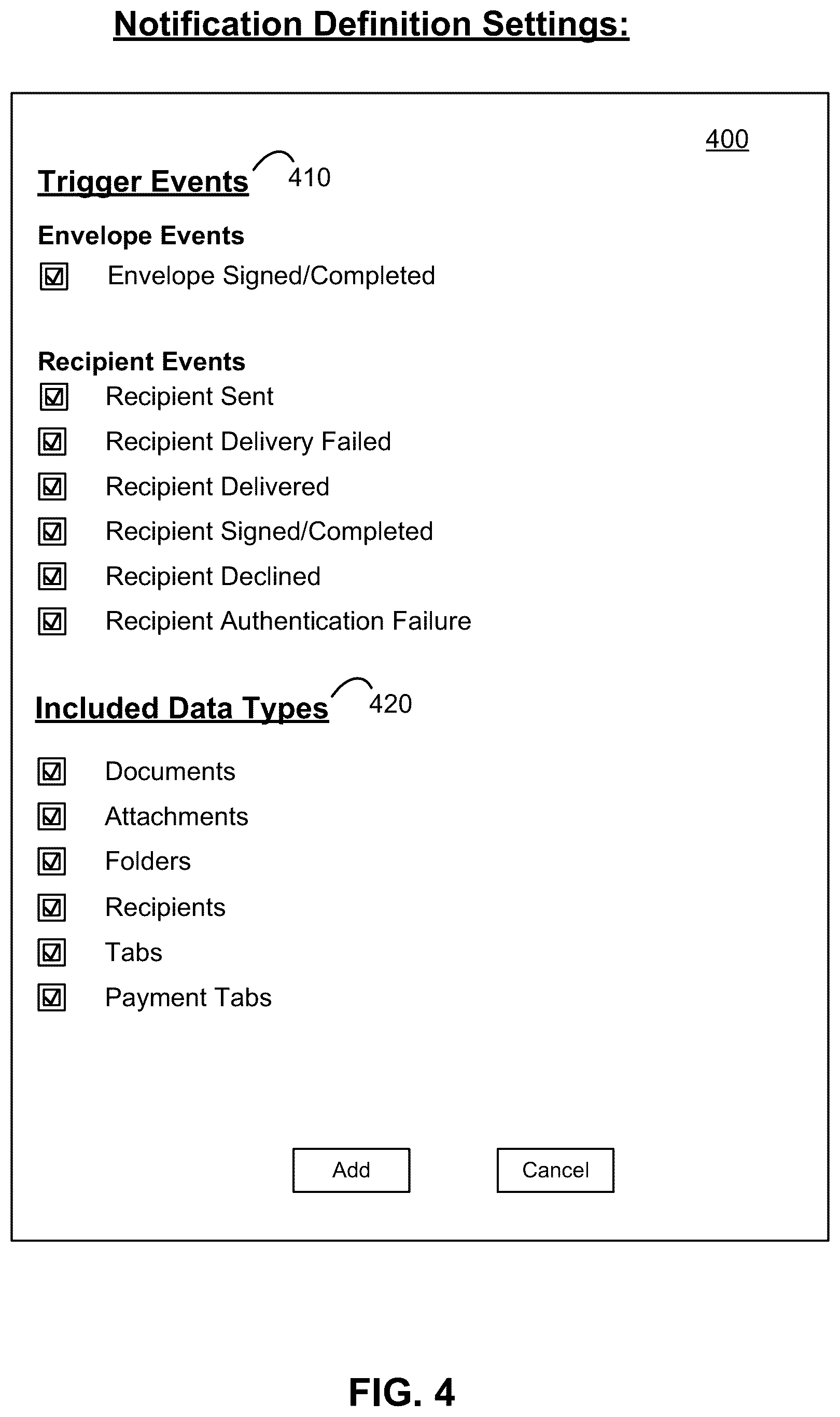 Patent US12333449 Figure 4 – Recipient notification recommendation in a document management system