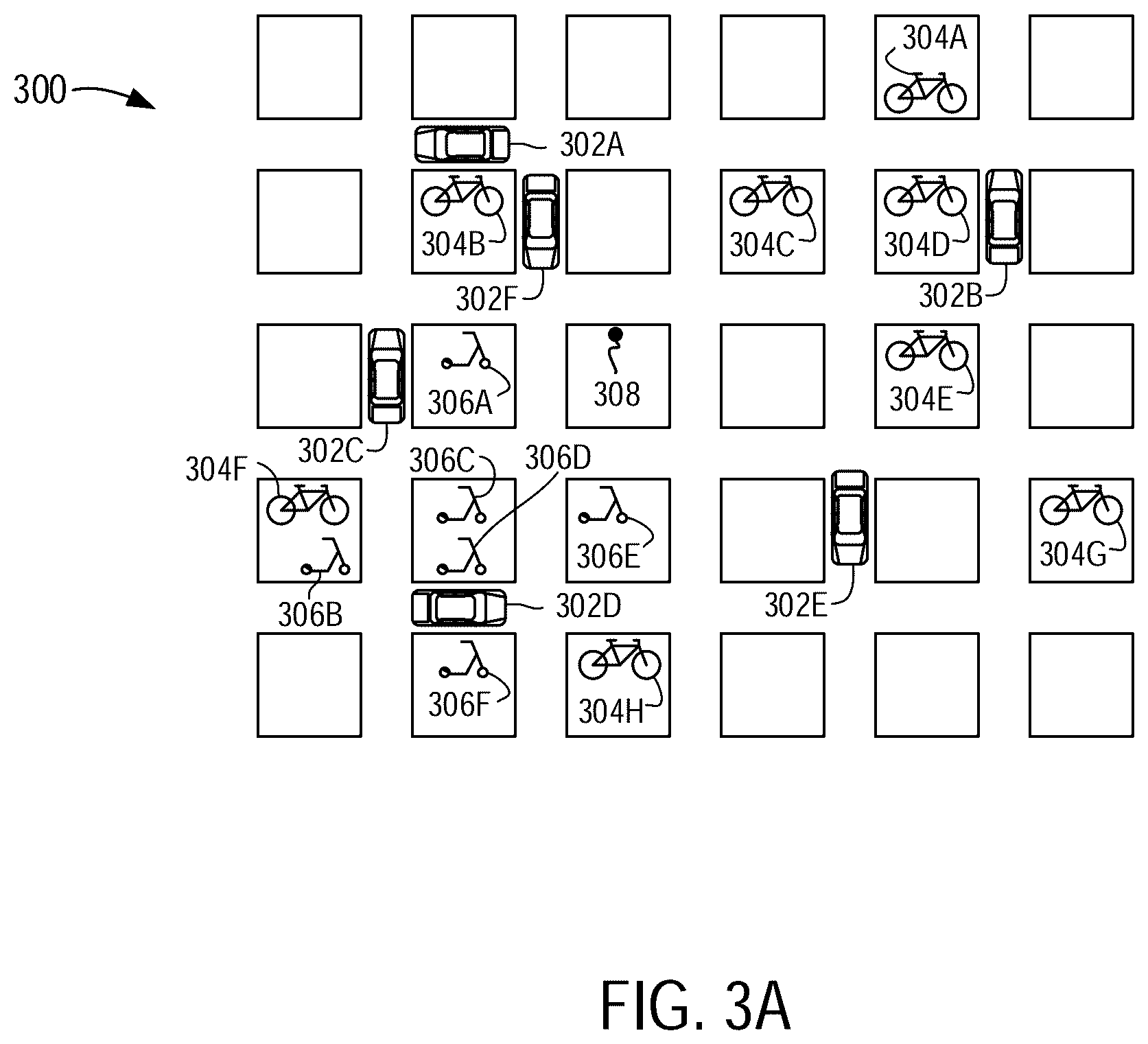 Patent US12333460 Figure 3 – Display of multi-modal vehicle indicators on a map