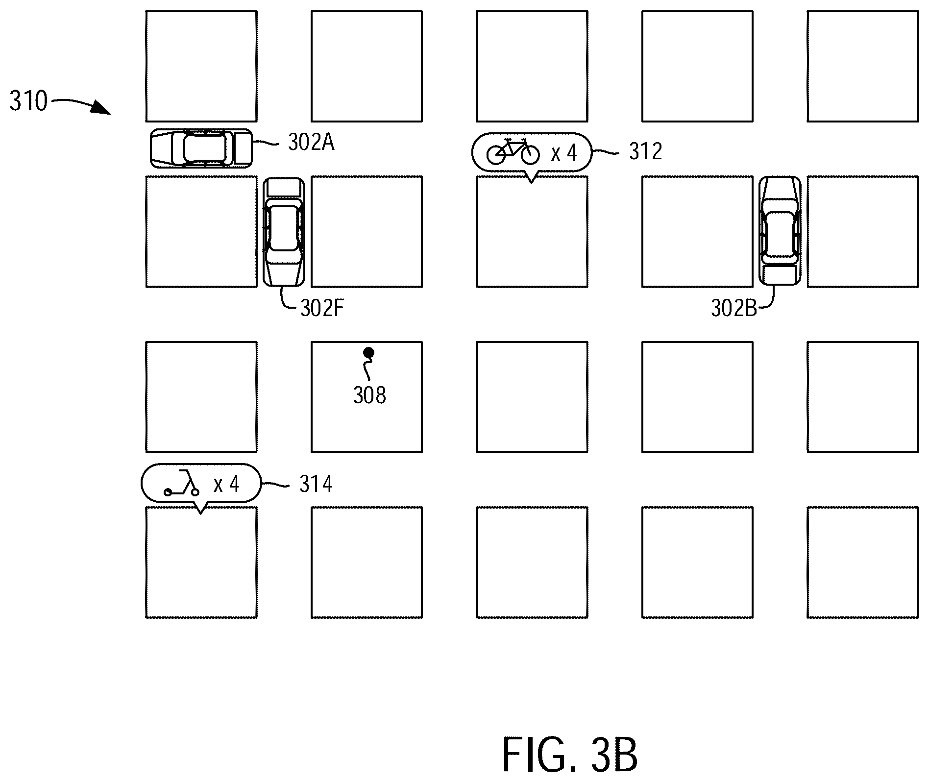 Patent US12333460 Figure 4 – Display of multi-modal vehicle indicators on a map