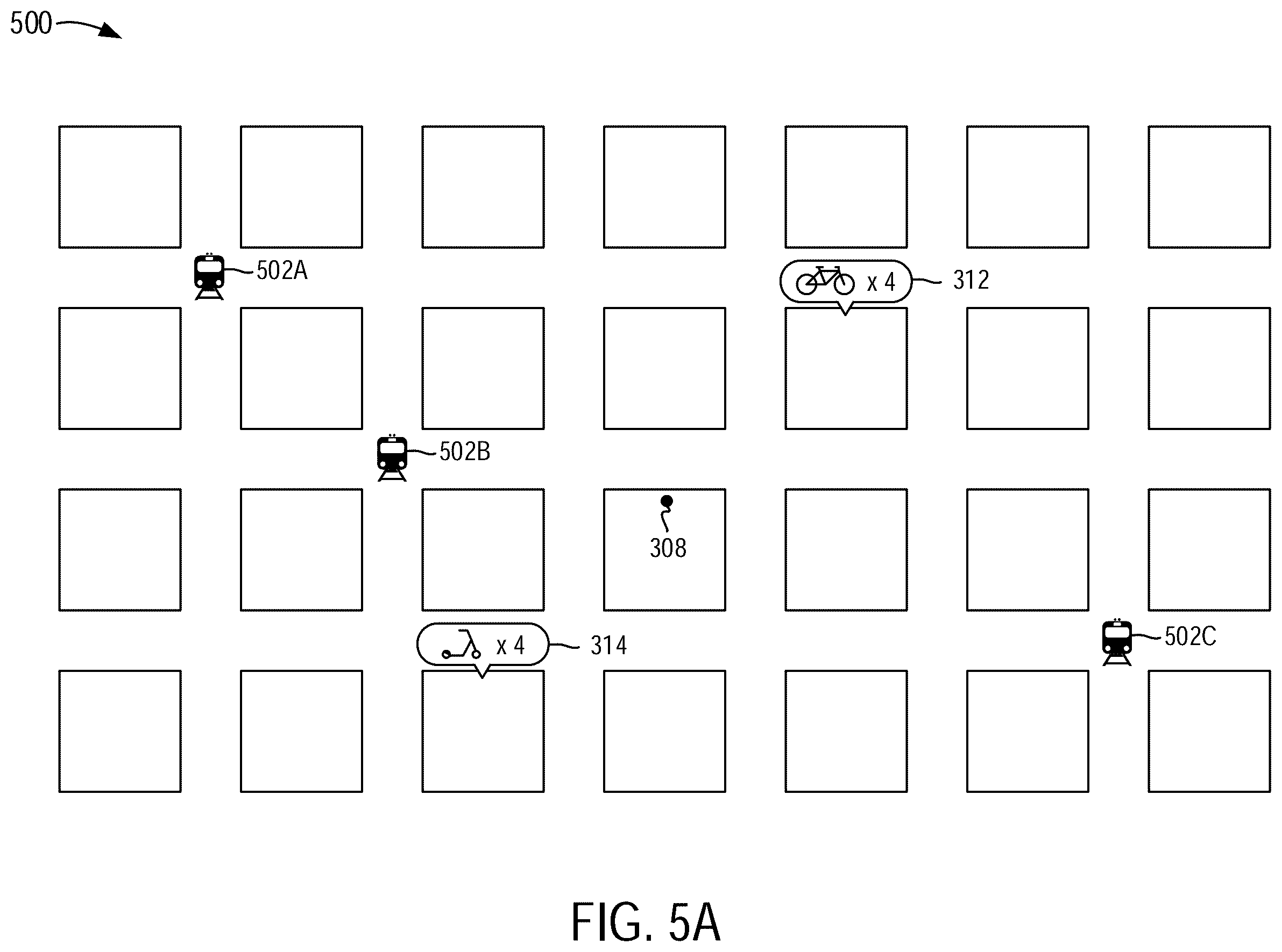 Patent US12333460 Figure 9 – Display of multi-modal vehicle indicators on a map