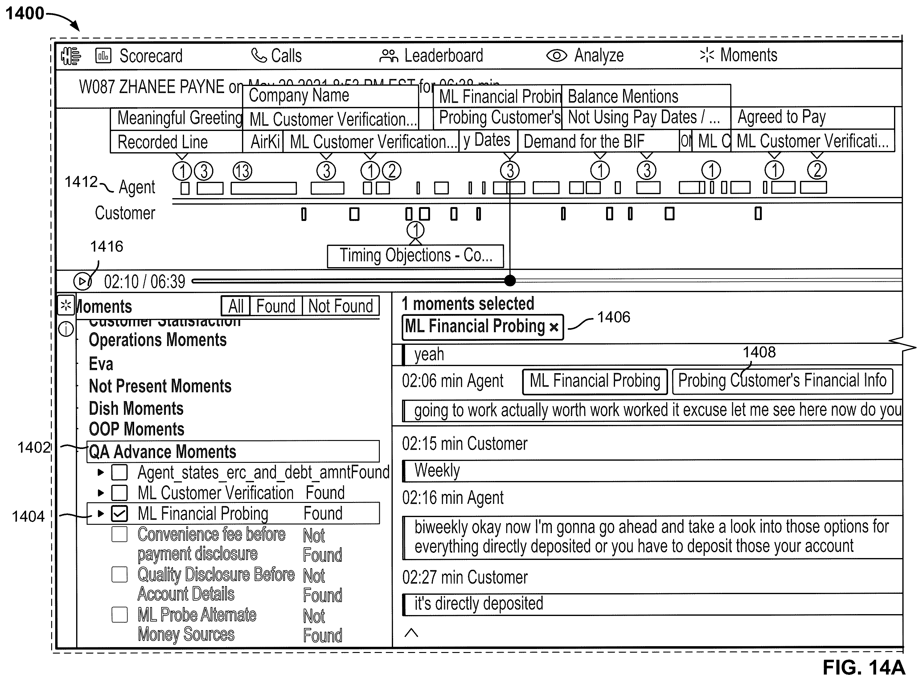 Patent US12333473 Figure 14 – Automatic evaluation of recorded interactions