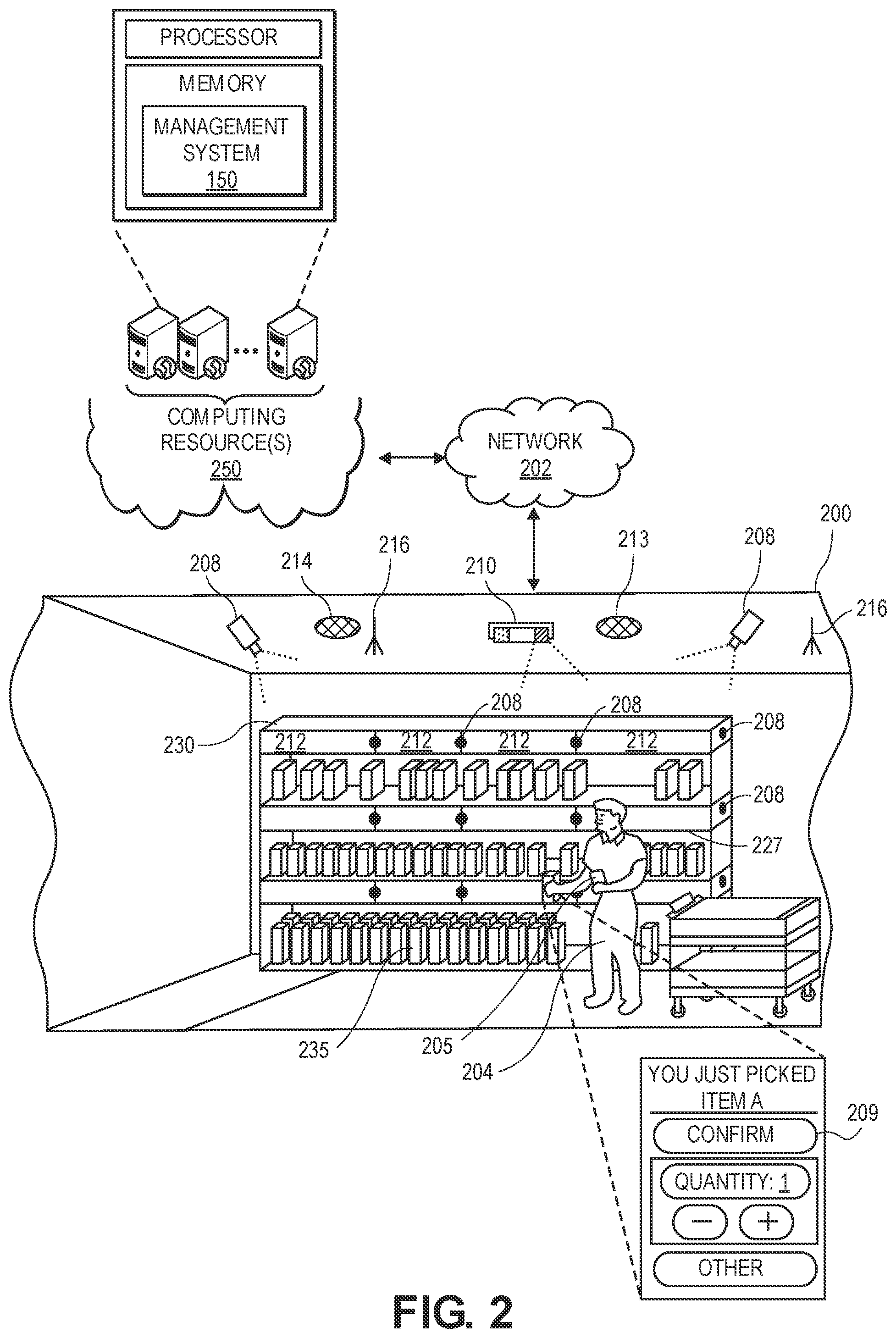 Patent US12333491 Figure 2 – Determining inventory changes at an inventory location