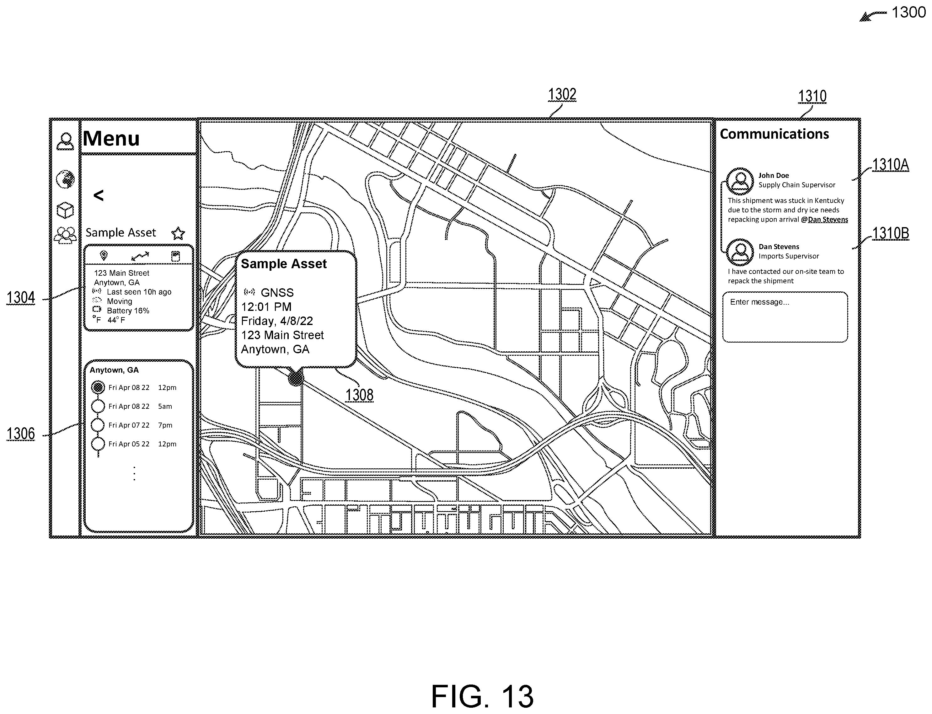 Patent US12333495 Figure 13 – Asset-centric activity feed integrating user interaction data with asset event data