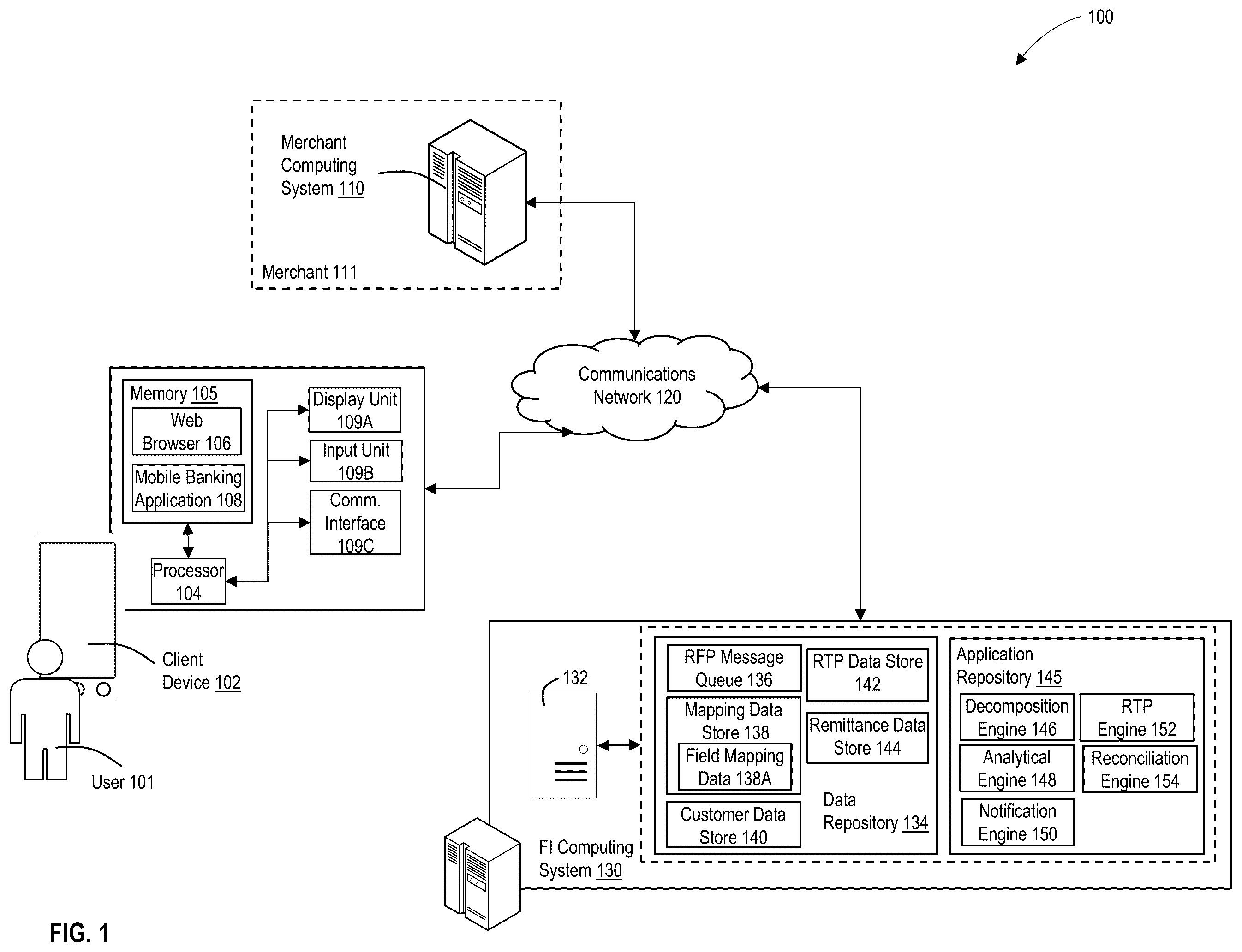 Patent US12333518 — Real-time reconciliation processing based on structured messaging data — Figure 1