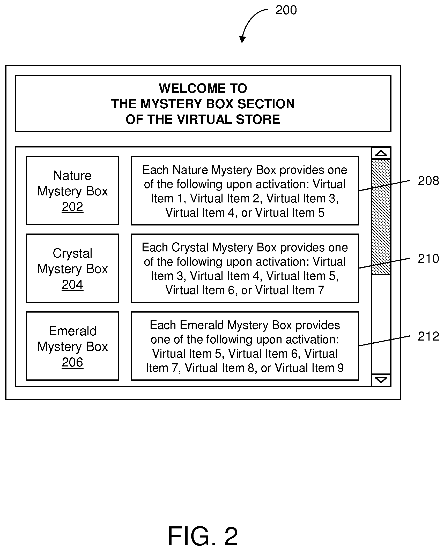 Patent US12333563 Figure 2 – Identity-recognition-based promotions using virtual containers