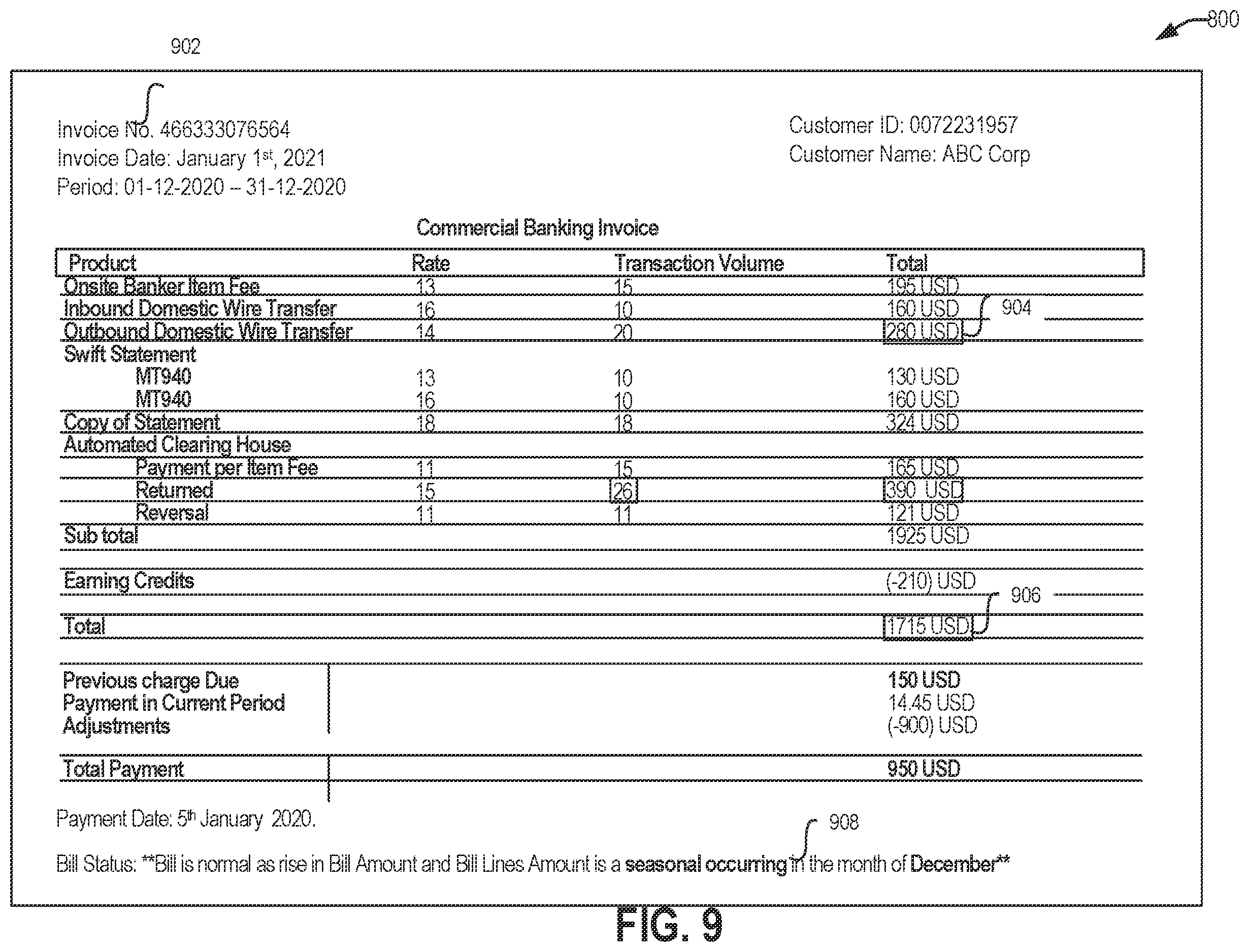 Patent US12333585 Figure 9 – Anomaly detection for bill generation