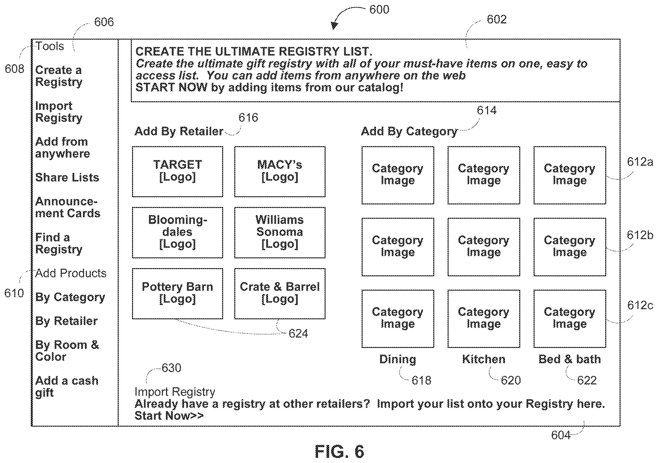 Patent US12333586 Figure 7 – Systems and methods for a centralized gift registry with automatic retailer-specific registry creation