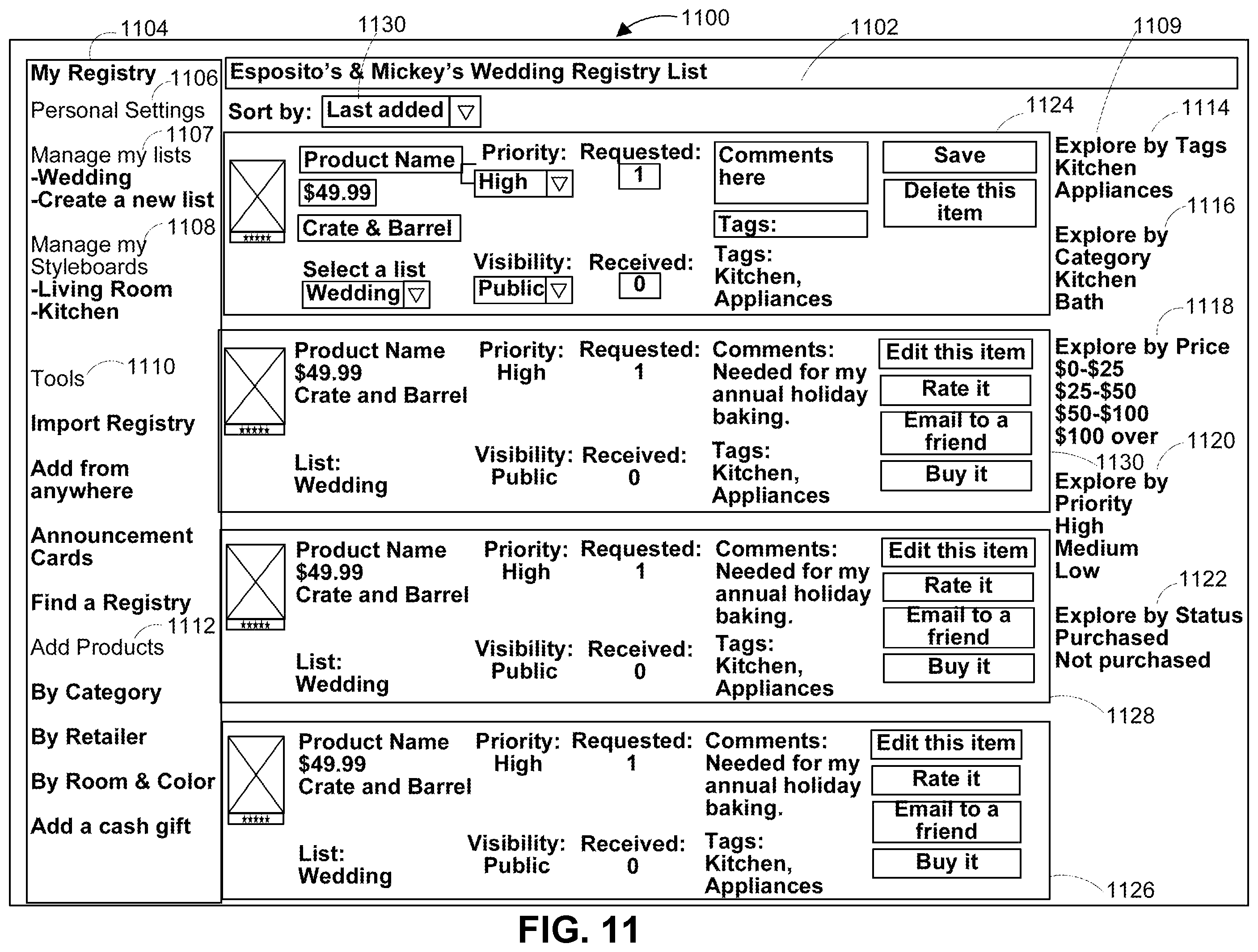 Patent US12333586 Figure 12 – Systems and methods for a centralized gift registry with automatic retailer-specific registry creation
