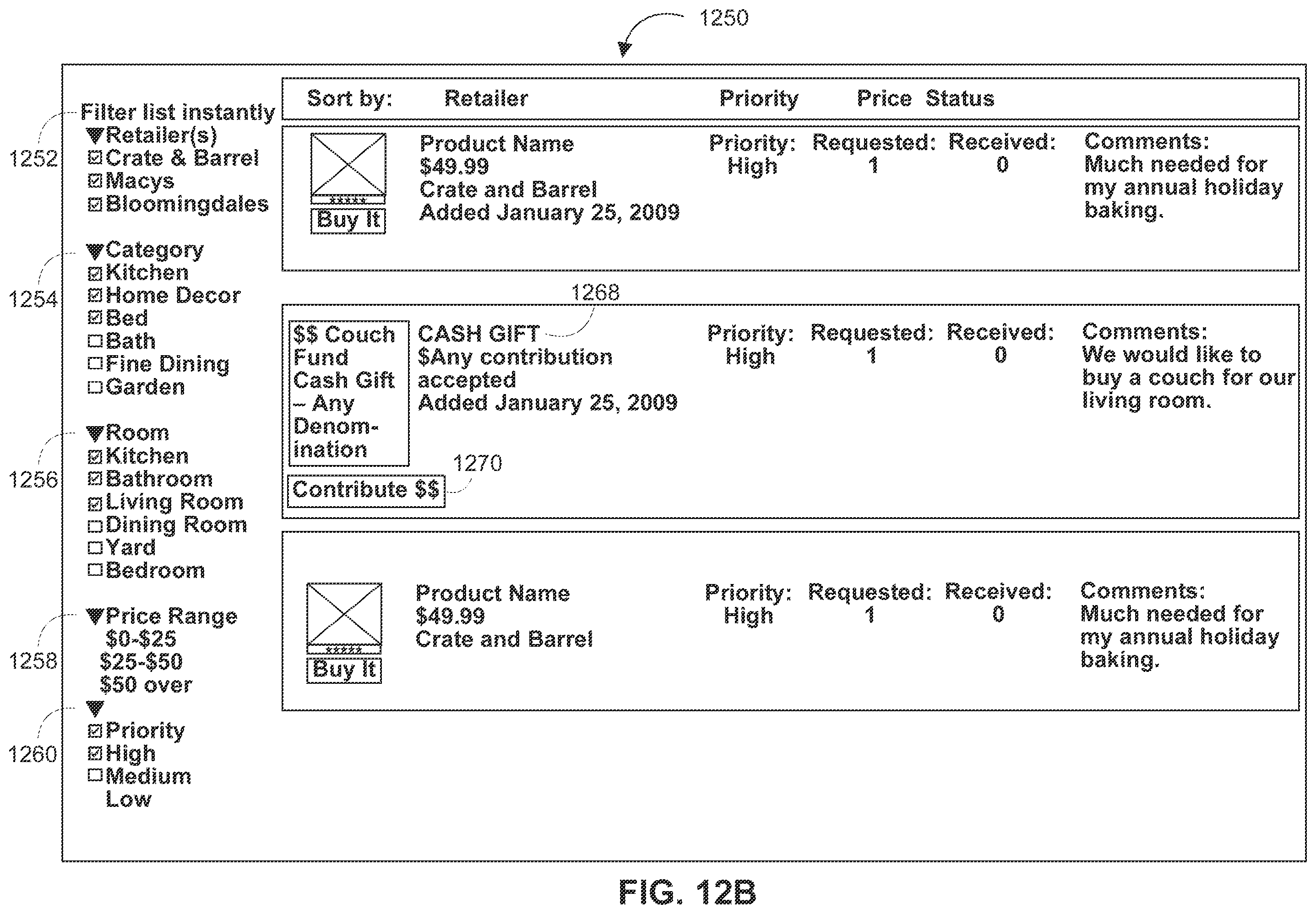 Patent US12333586 Figure 14 – Systems and methods for a centralized gift registry with automatic retailer-specific registry creation