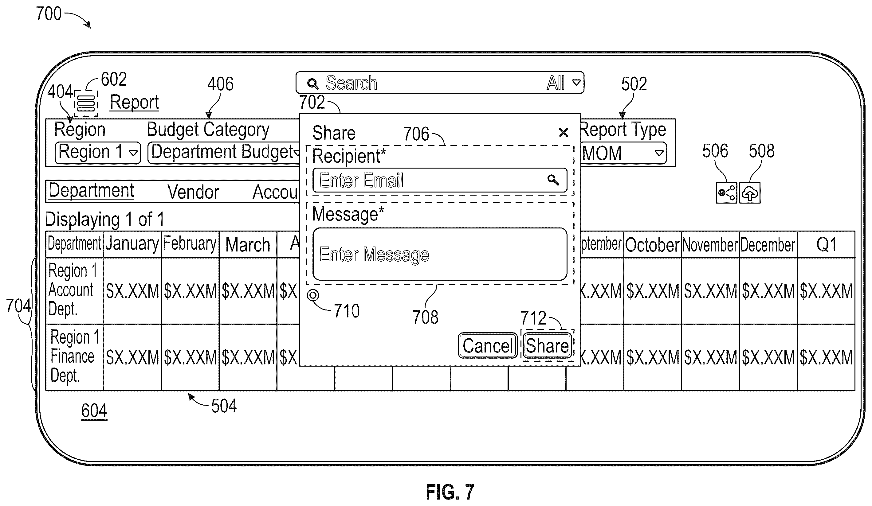 Patent US12333606 Figure 7 – Centralized budget dashboard and reporting system and method