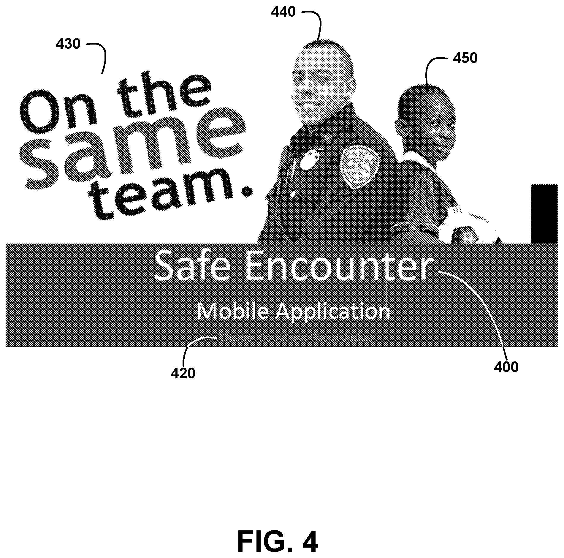 Patent US12333618 Figure 4 – Safe encounter mobile app method and devices