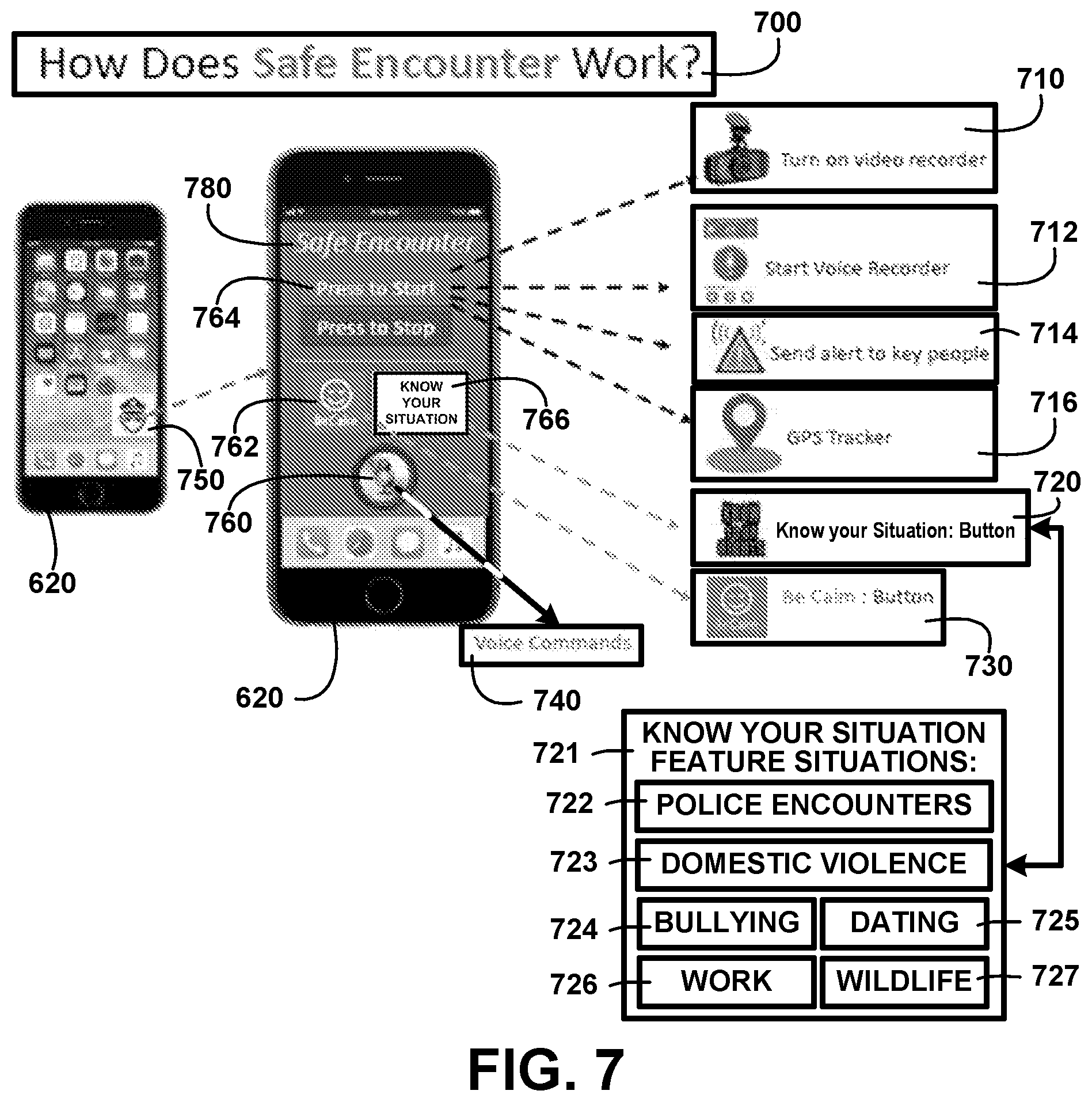 Patent US12333618 Figure 7 – Safe encounter mobile app method and devices