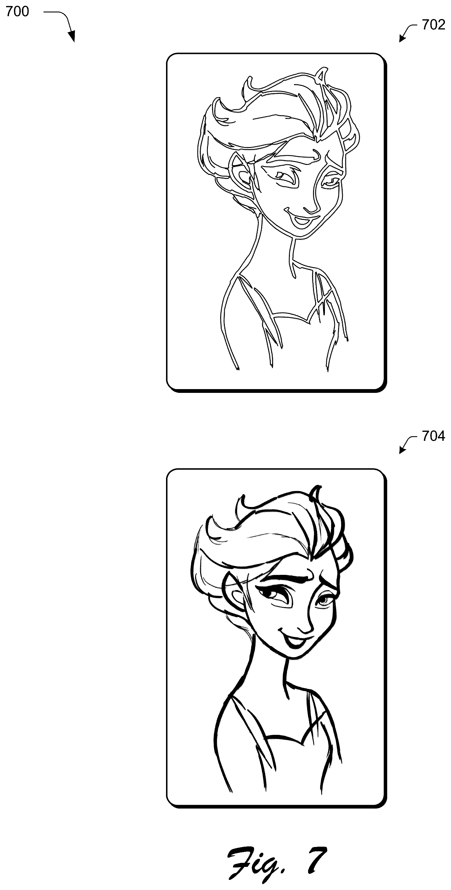 Patent US12333634 Figure 7 – Curve generation for sketch vectorization