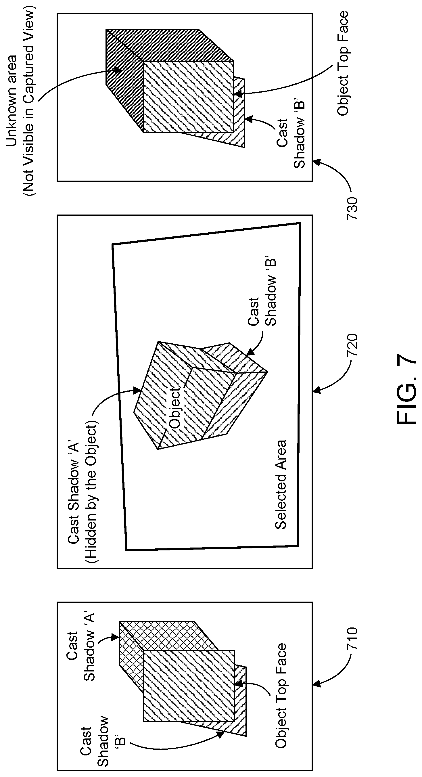 Patent US12333646 Figure 7 – Shadow-based estimation of 3D lighting parameters from reference object and reference virtual viewpoint