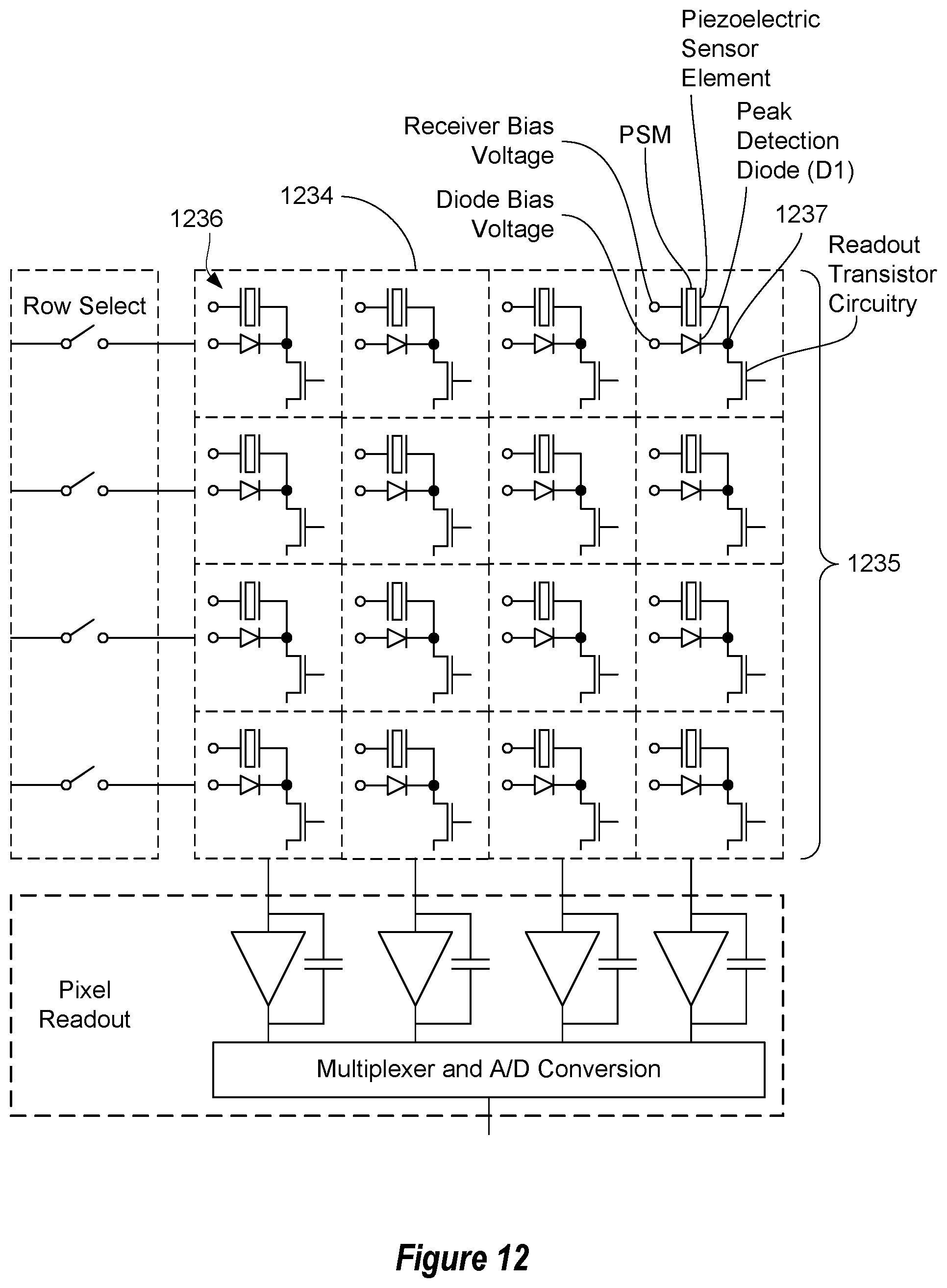 Patent US12333846 Figure 12 – Apparatus with ultrasonic fingerprint sensor and one or more resonators, and related systems and methods