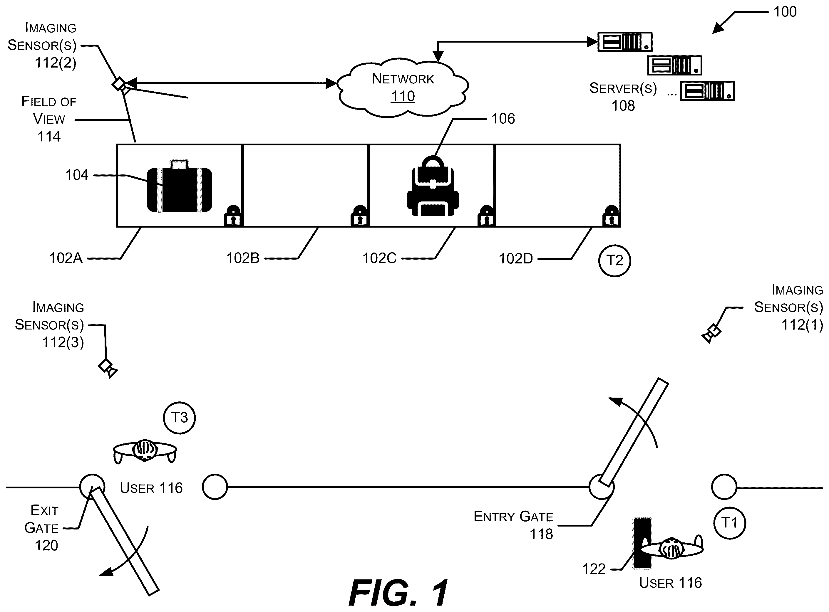 Patent US12333880 Figure 1 – Secure item dropoff and retrieval