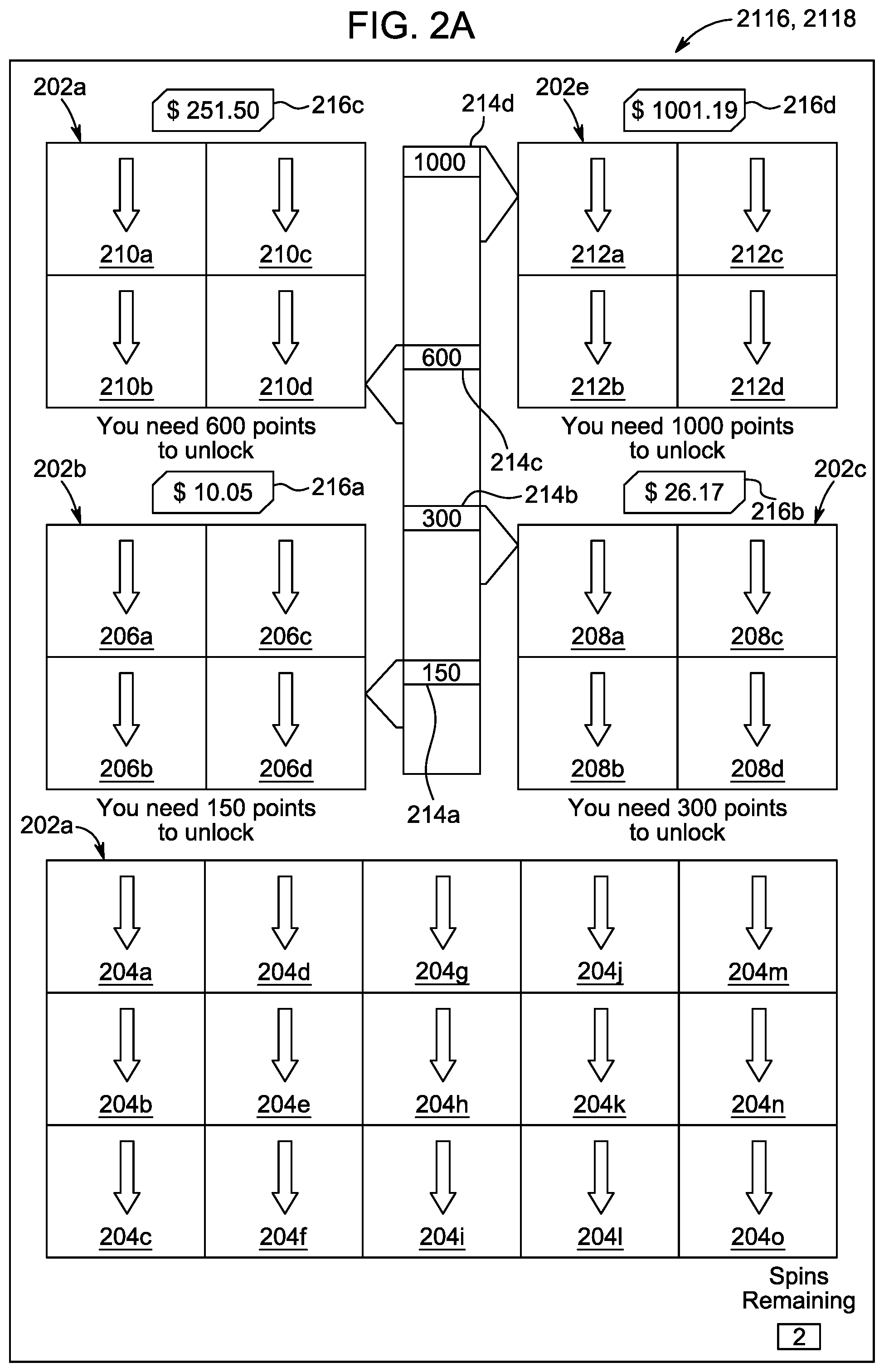 Patent US12333891 Figure 2 – Accumulating points to activate reel sets and symbols for awards