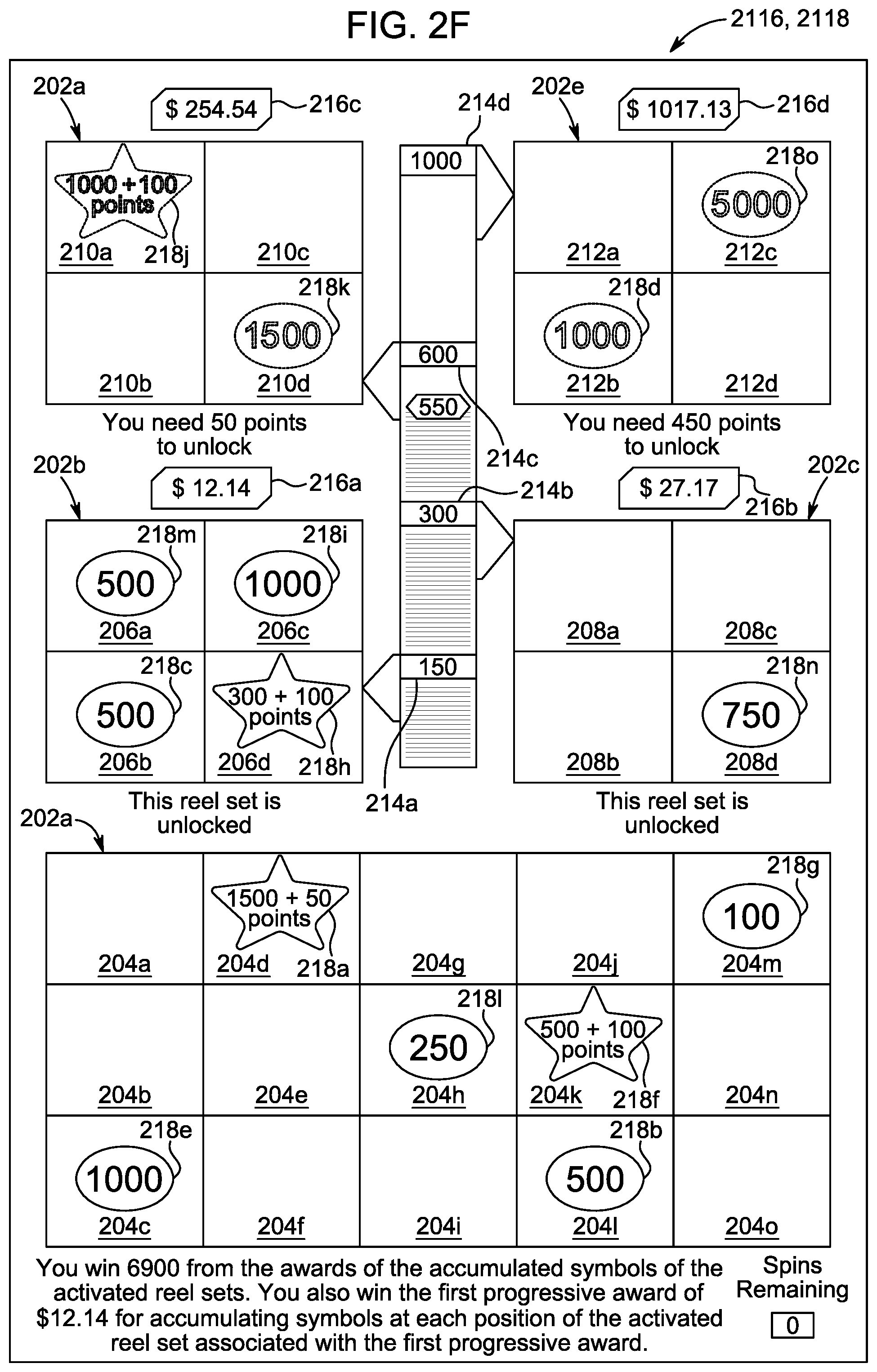 Patent US12333891 Figure 7 – Accumulating points to activate reel sets and symbols for awards
