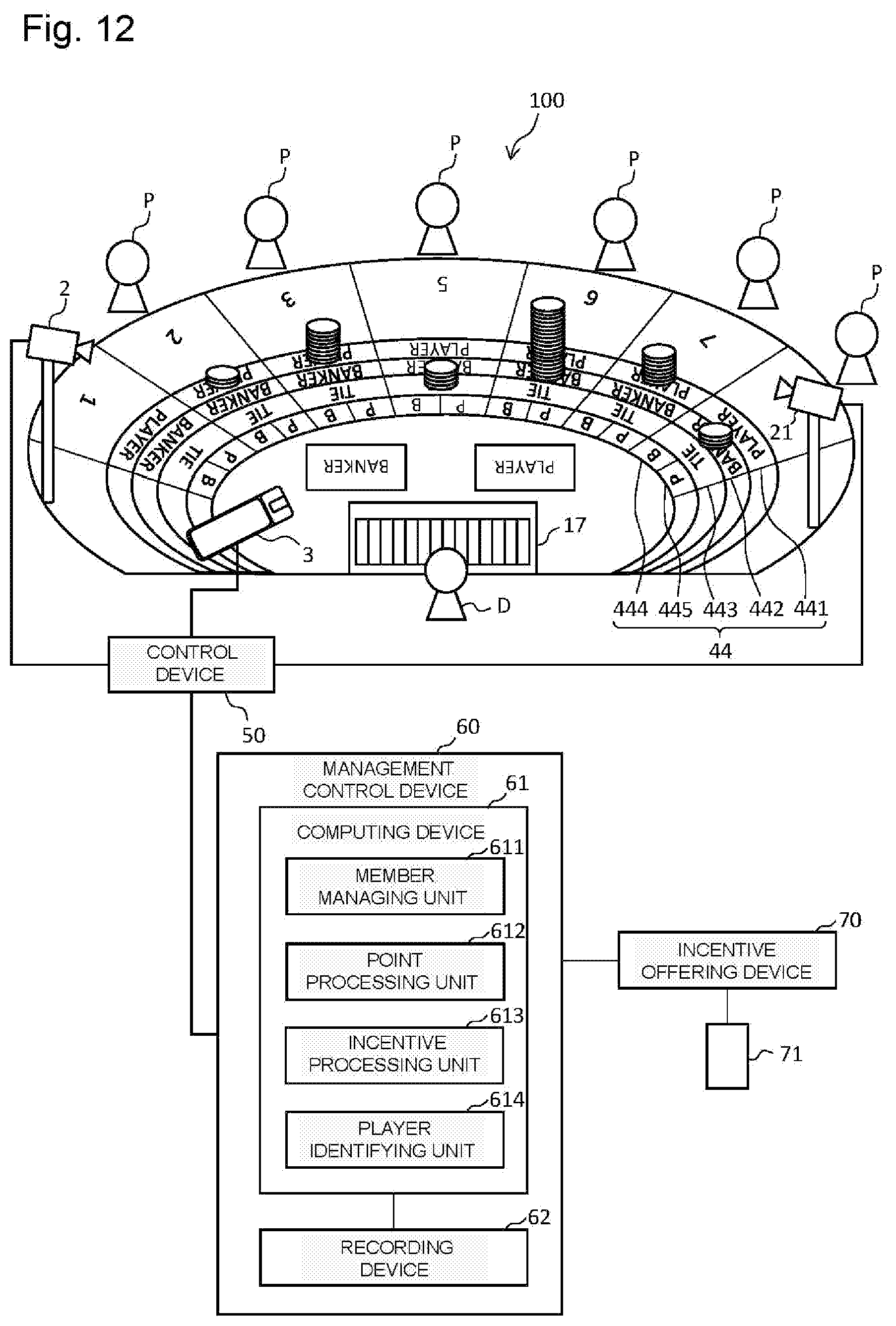 Patent US12333894 Figure 12 – Game management system to track game play by players