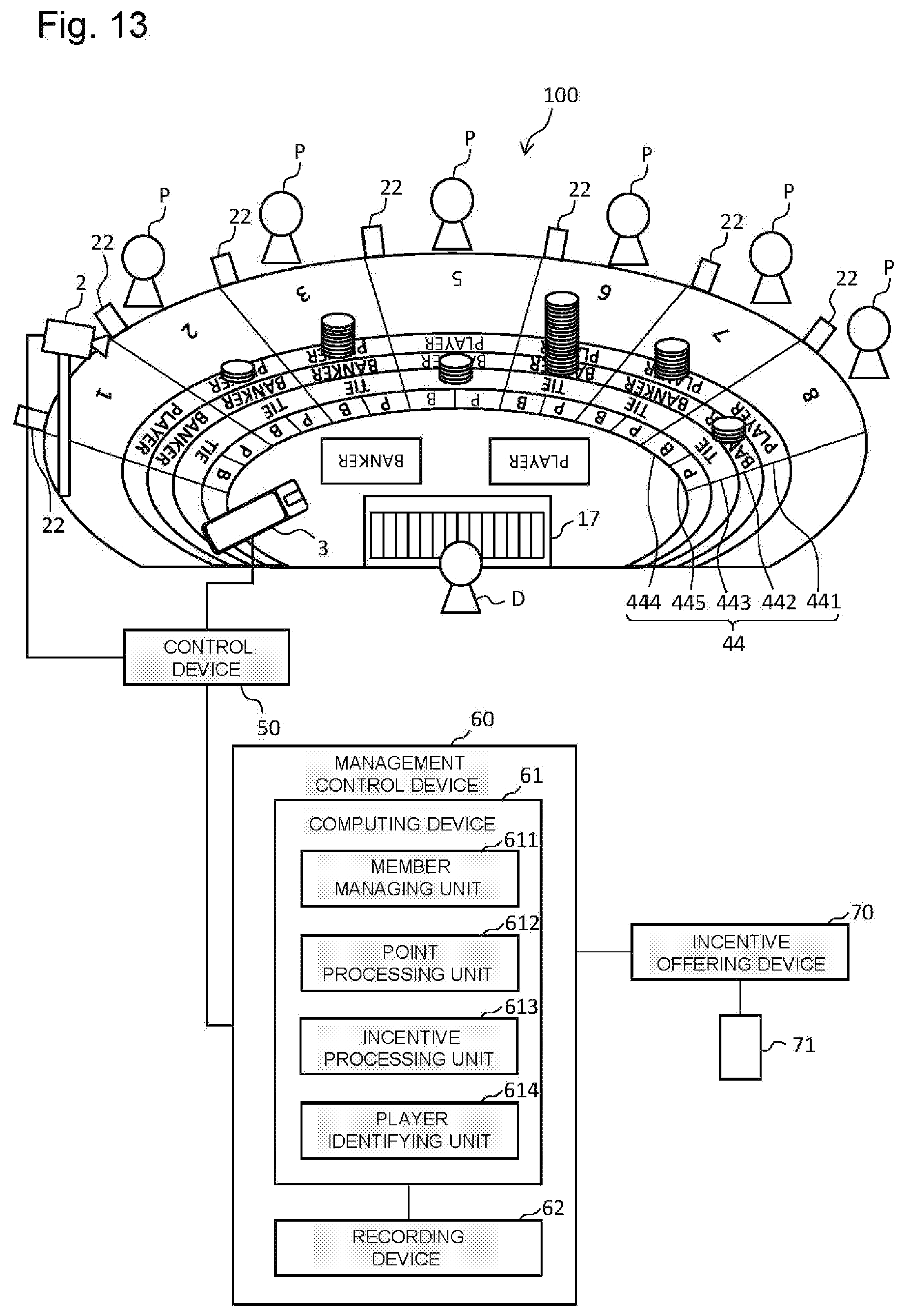 Patent US12333894 Figure 13 – Game management system to track game play by players