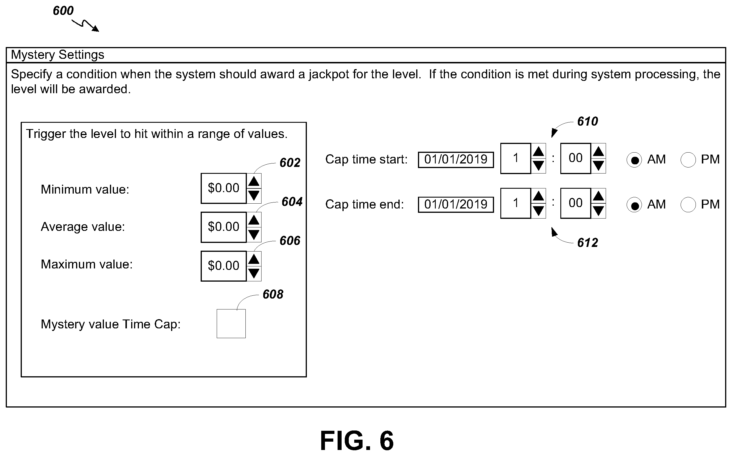 Patent US12333895 Figure 6 – Systems and methods for evaluating a jackpot using a value cap