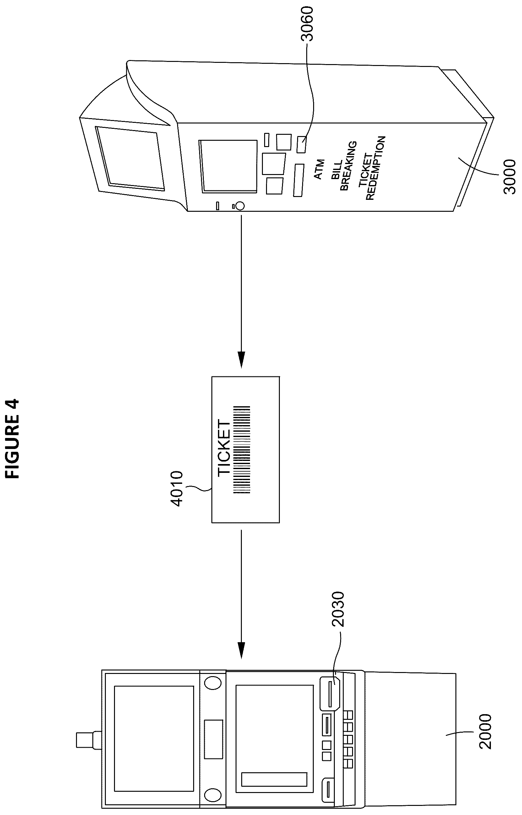 Patent US12333905 Figure 4 – Gaming system and gaming machines utilizing tickets having a feature trigger